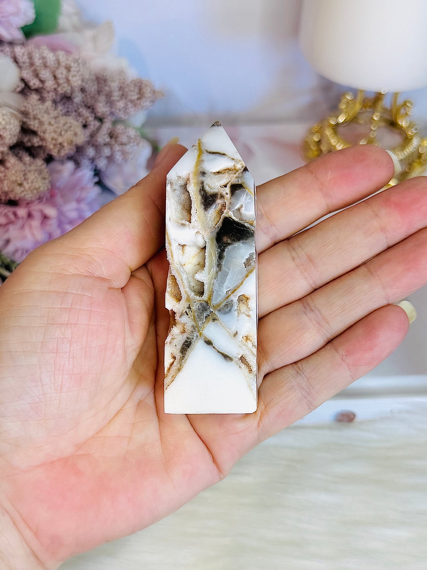 White Druzy Sphalerite Tower 8.5cm