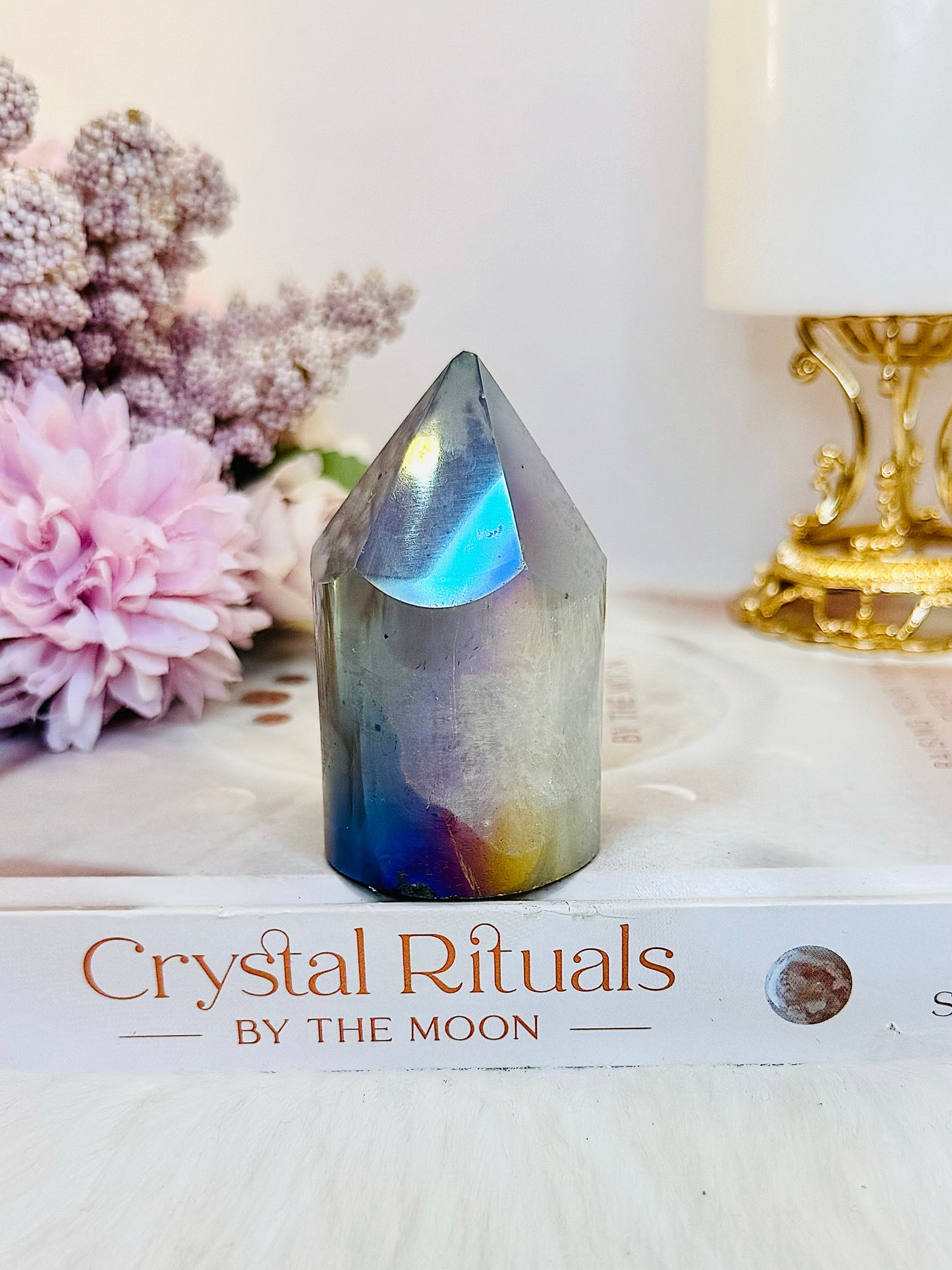 Beautiful 7cm Angel Aura Druzy Agate Tower | Cylinder (Reduced as tip is chipped)