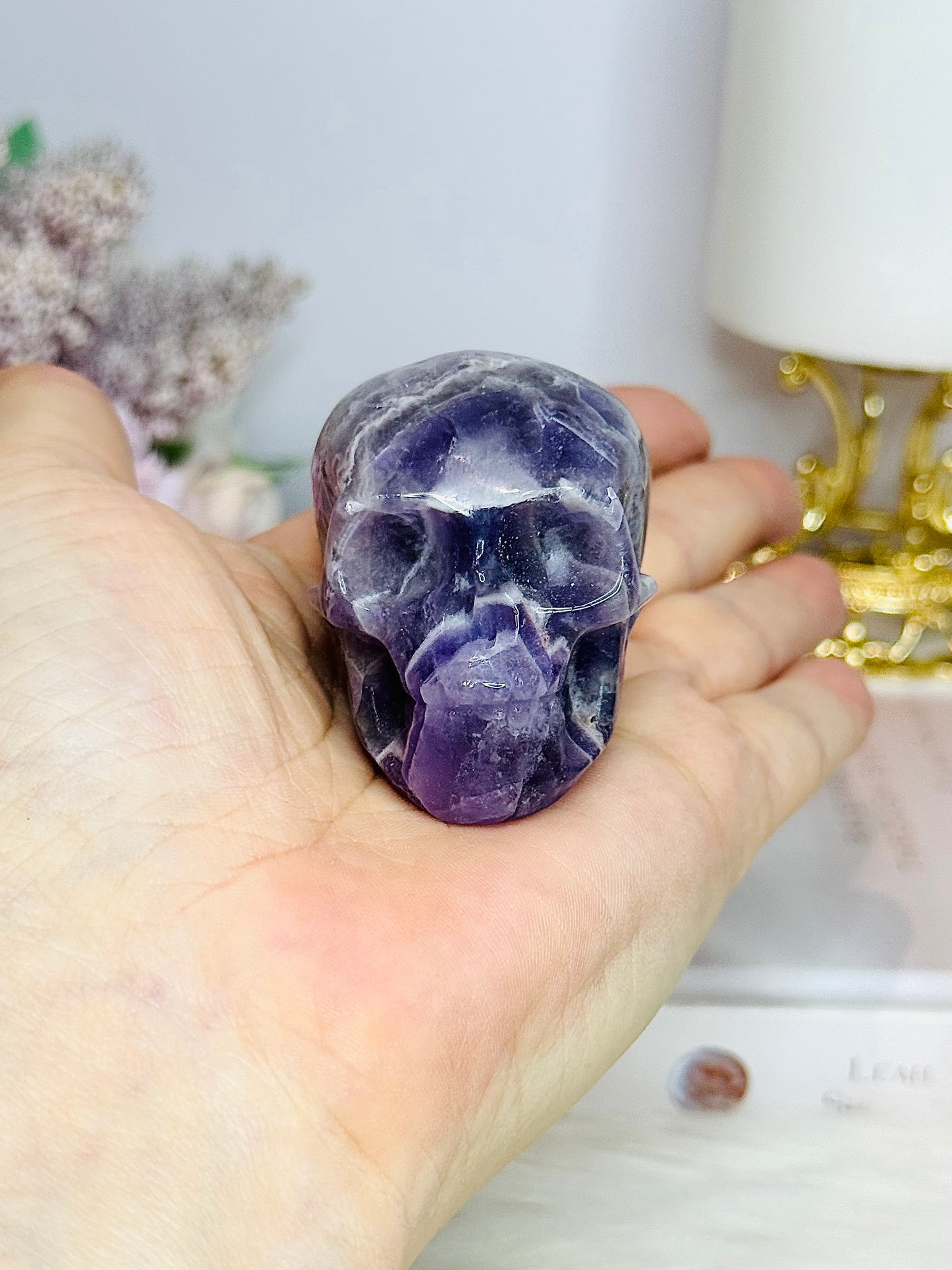 Chevron Amethyst Carved Skull 6cm
