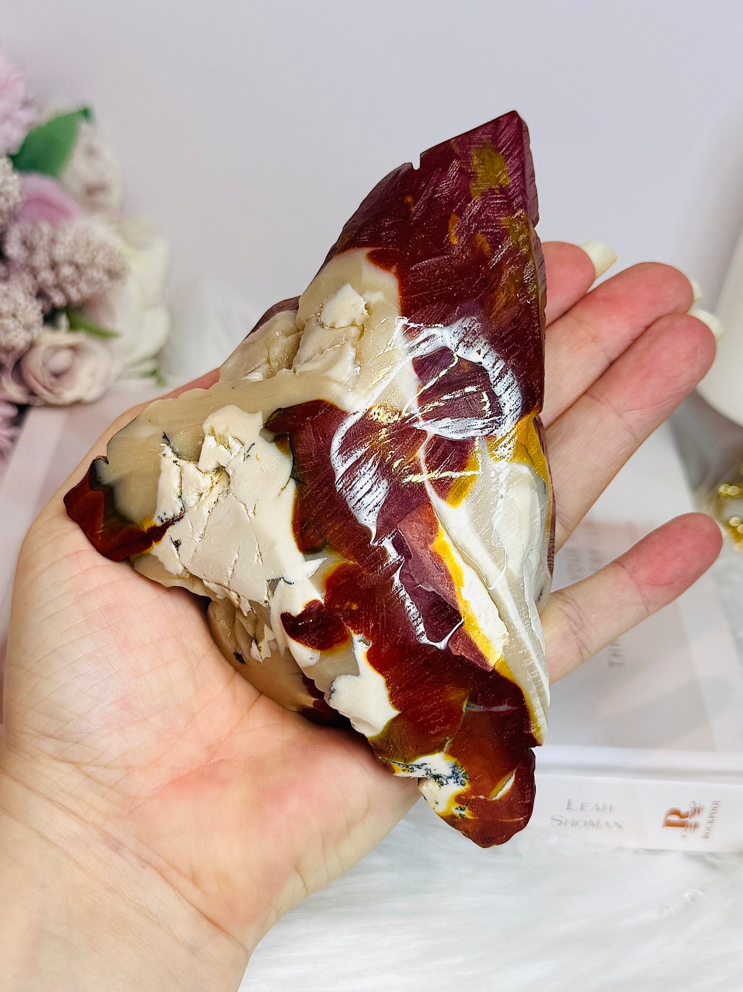 Large Mookaite Jasper Carved Flower on Stand 18cm 428g