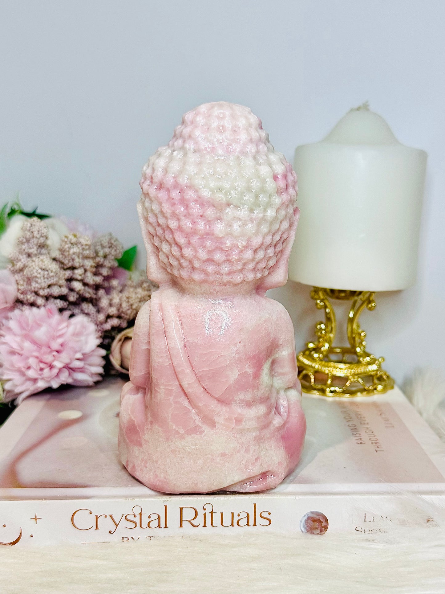 Large Perfectly Carved Pink Opal Buddha 995g 15cm
