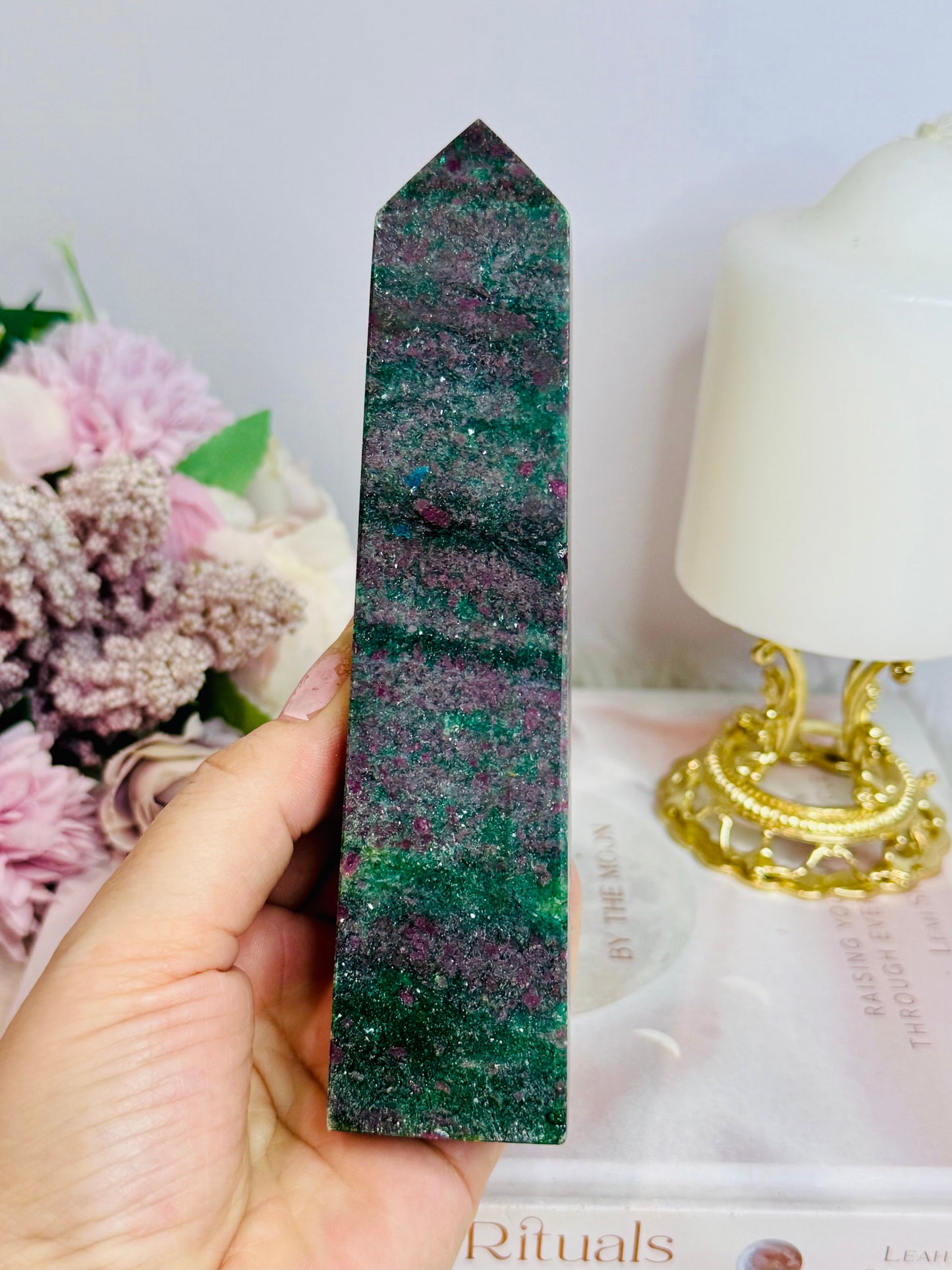 Ruby in Fuchsite Tower 15.5cm UV Reactive