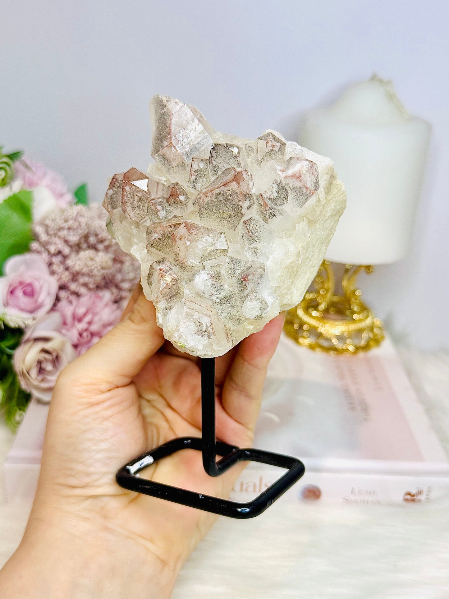 Large Natural Pink Lithium Cluster on Stand 514g