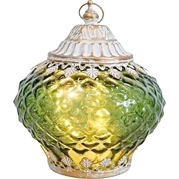 Glass Lantern Led Temple Green Avocado 15.5cm