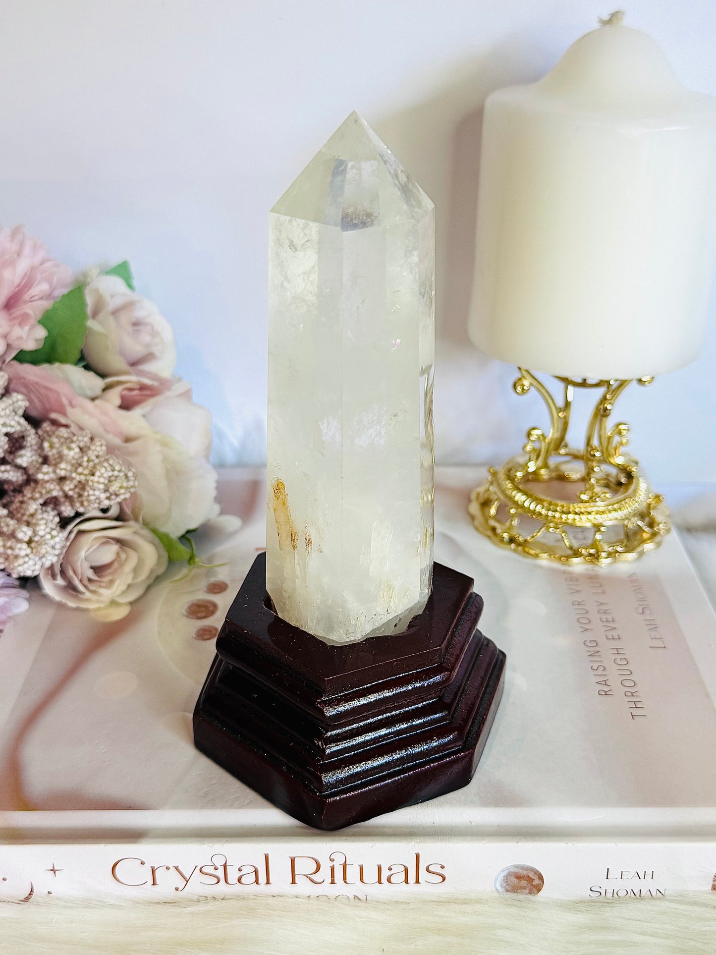 The Master Healer ~ Truly Stunning Large Clear Quartz Tower on Timber Stand 14.5cm