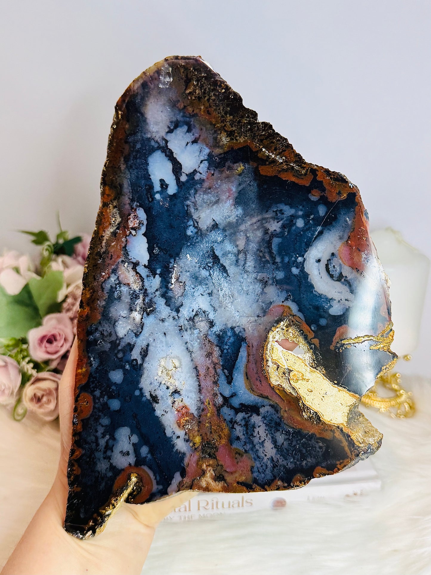 Large 24cm 438g Natural Agate Slab On Stand