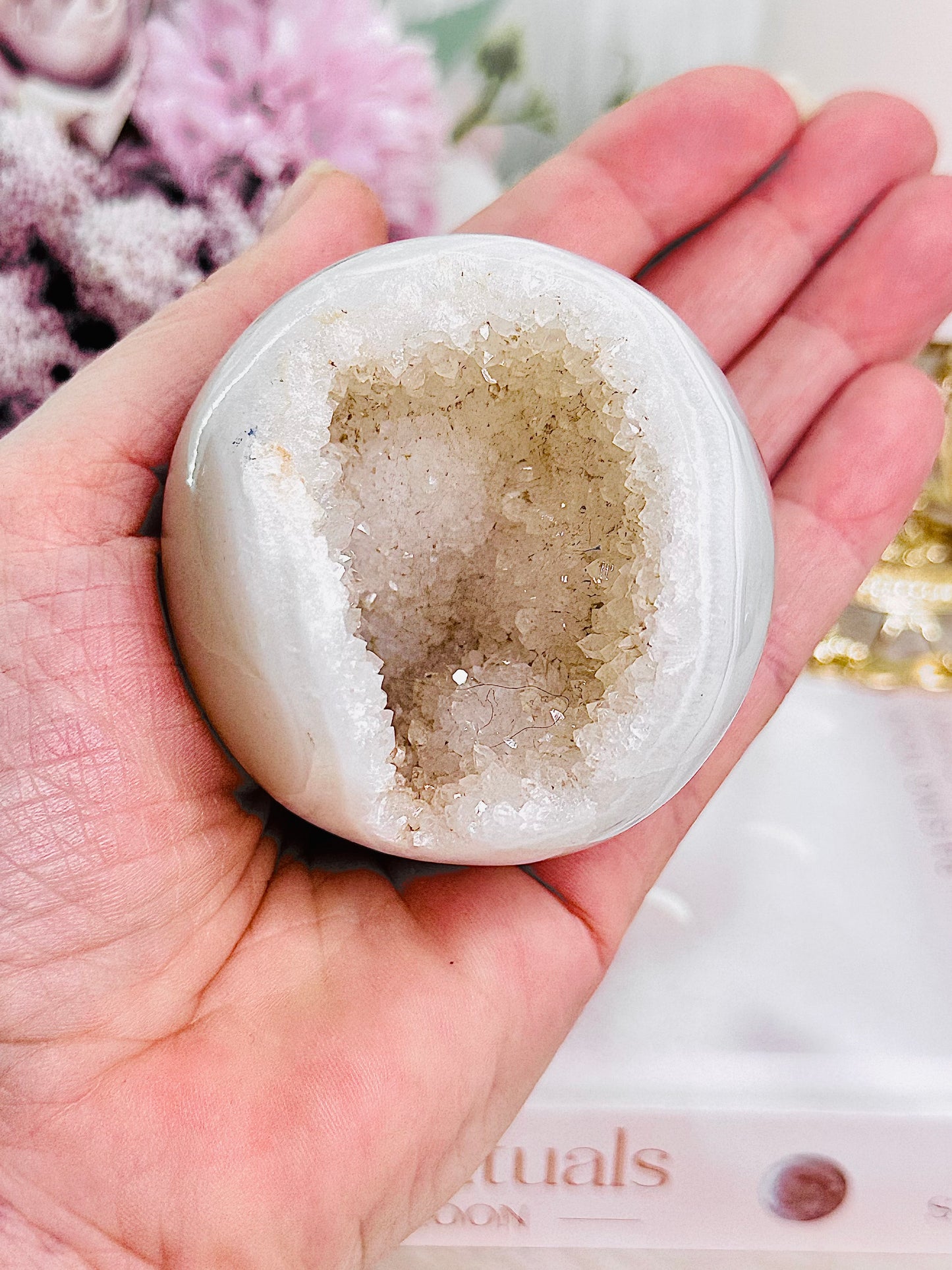 Divinely Angelic Druzy Agate Sphere On Stand (Glass stand in pic is display only)