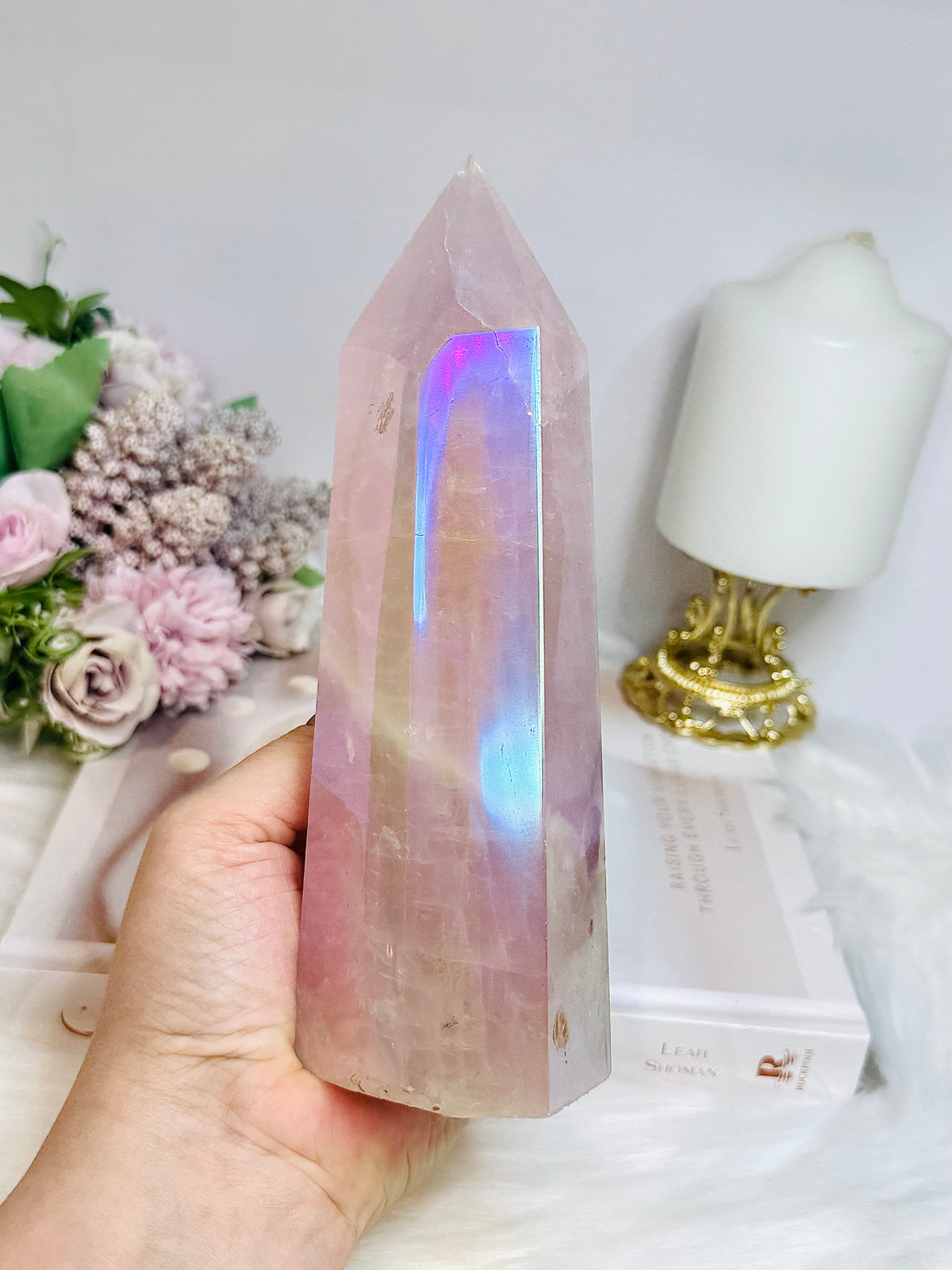 Large Angel Aura Rose Quartz Tower 18.5cm 808g