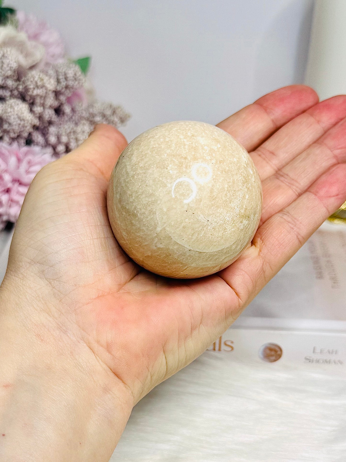 Peach Moonstone Sphere on Stand 240g