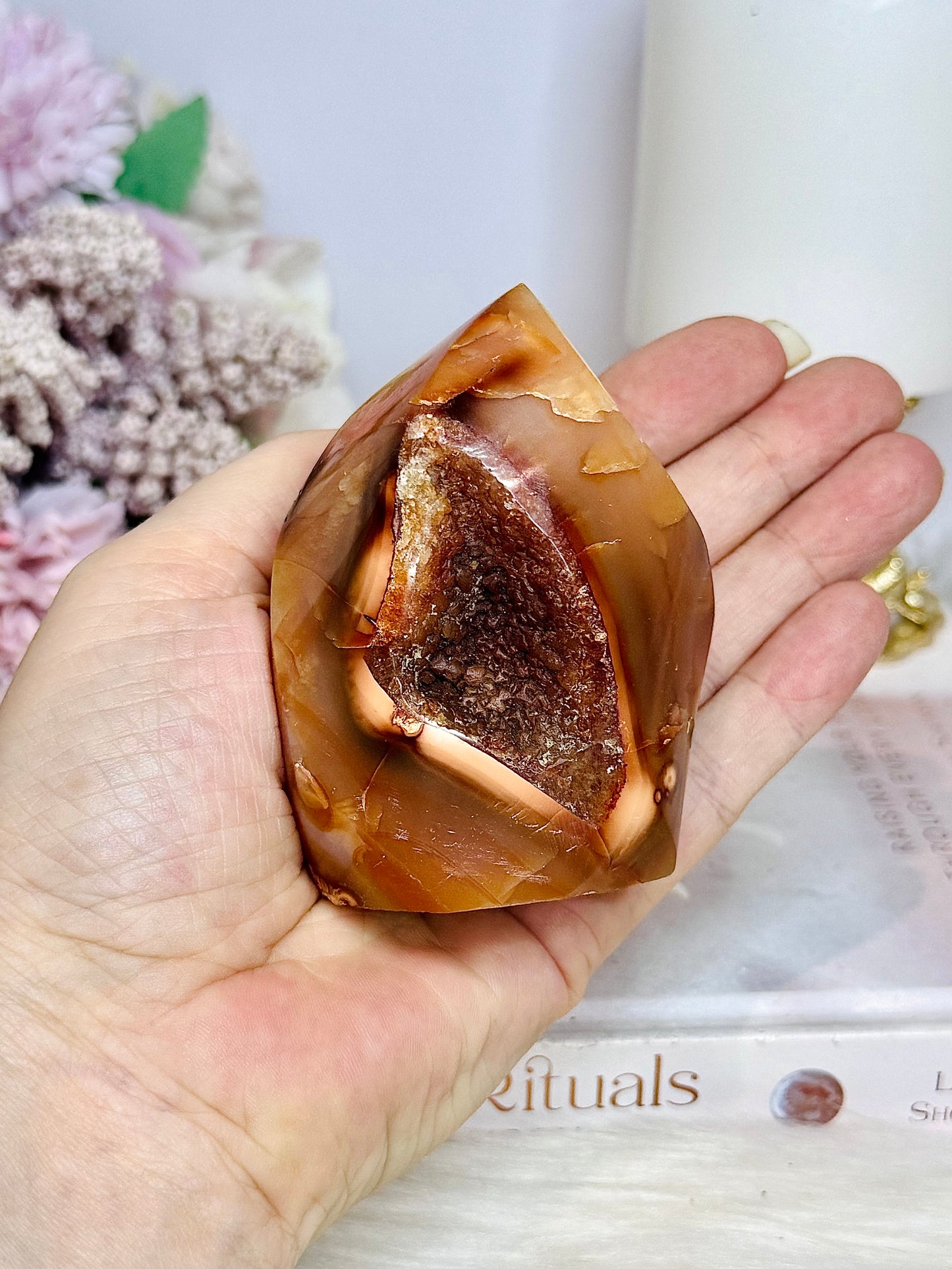 Carnelian Carved Druzy Flame 8cm