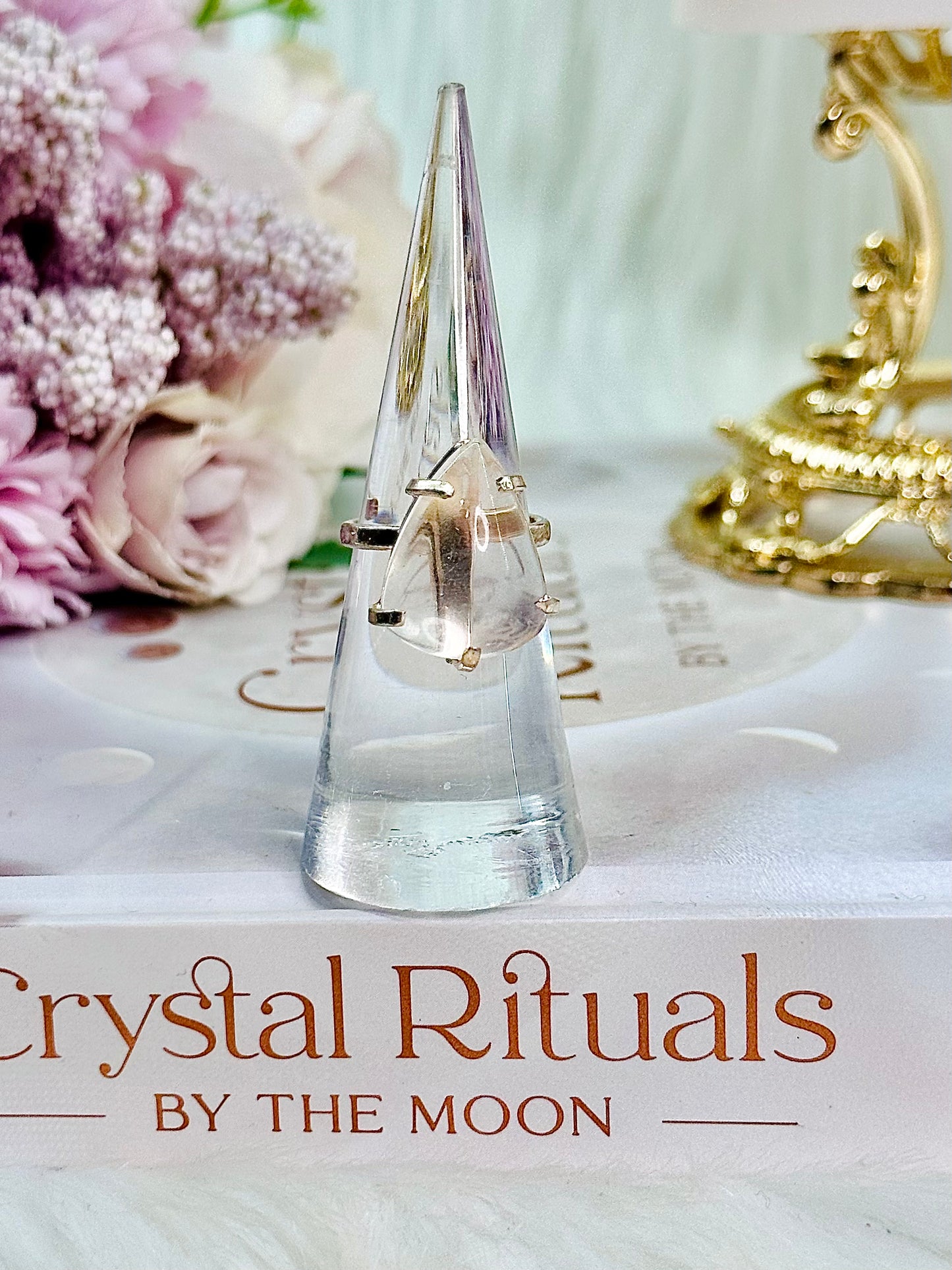 Stunning Clear Quartz Adjustable Ring From Brazil in Gift Bag