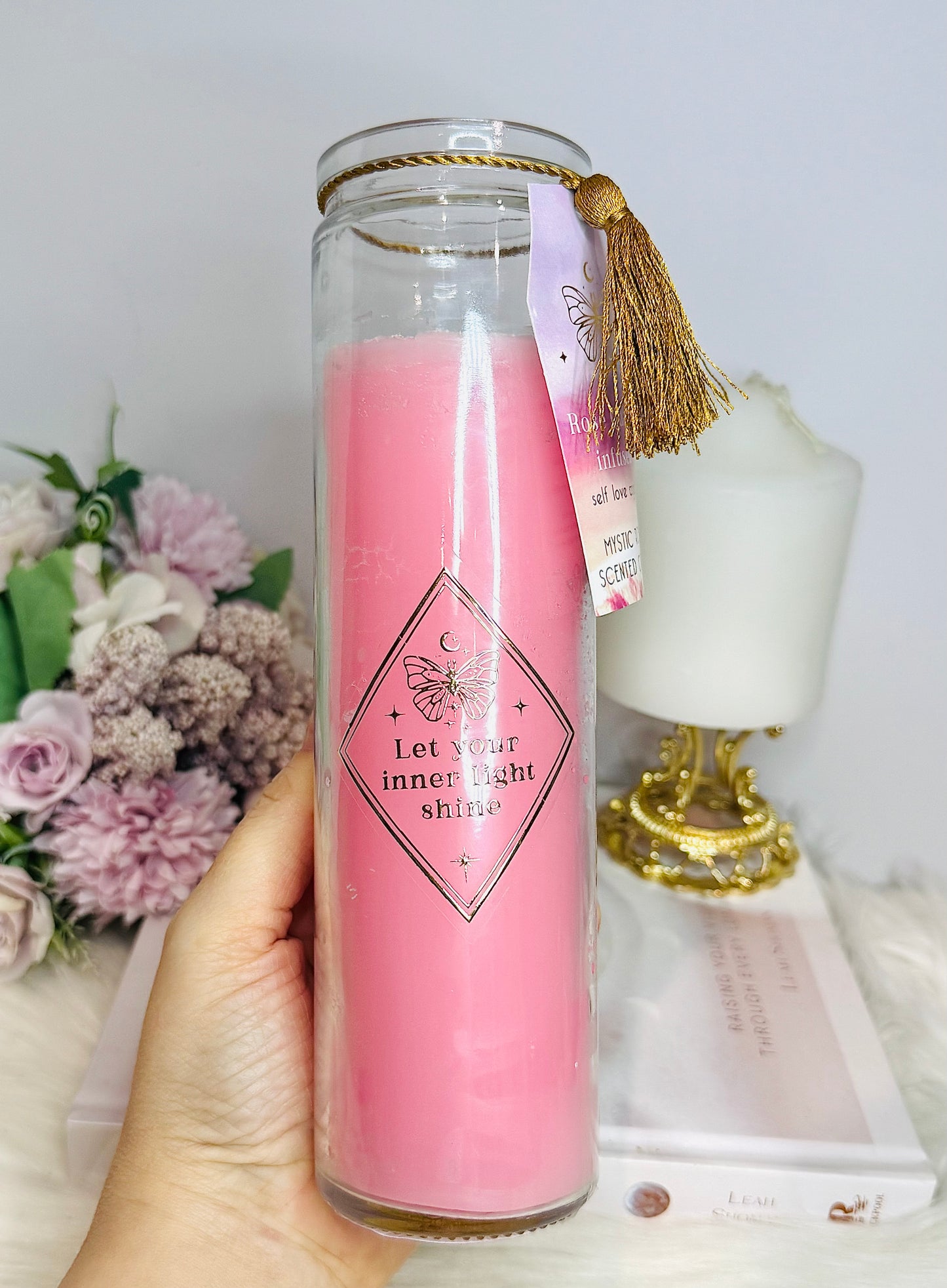 Mystic Rose Quartz Tube Candle 21cm
