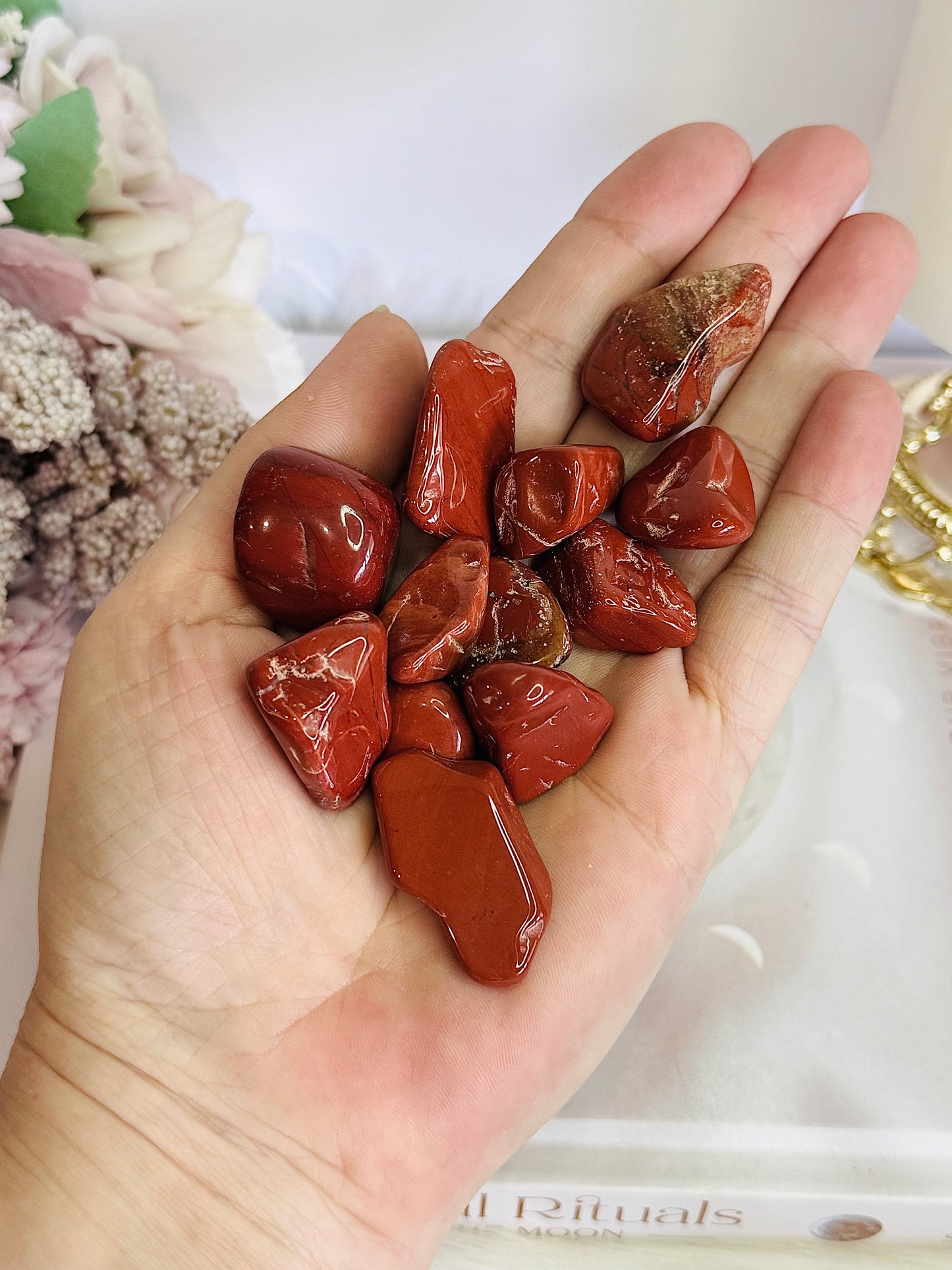 12 Natural Polished Red Jasper Tumbles In Gift Bag