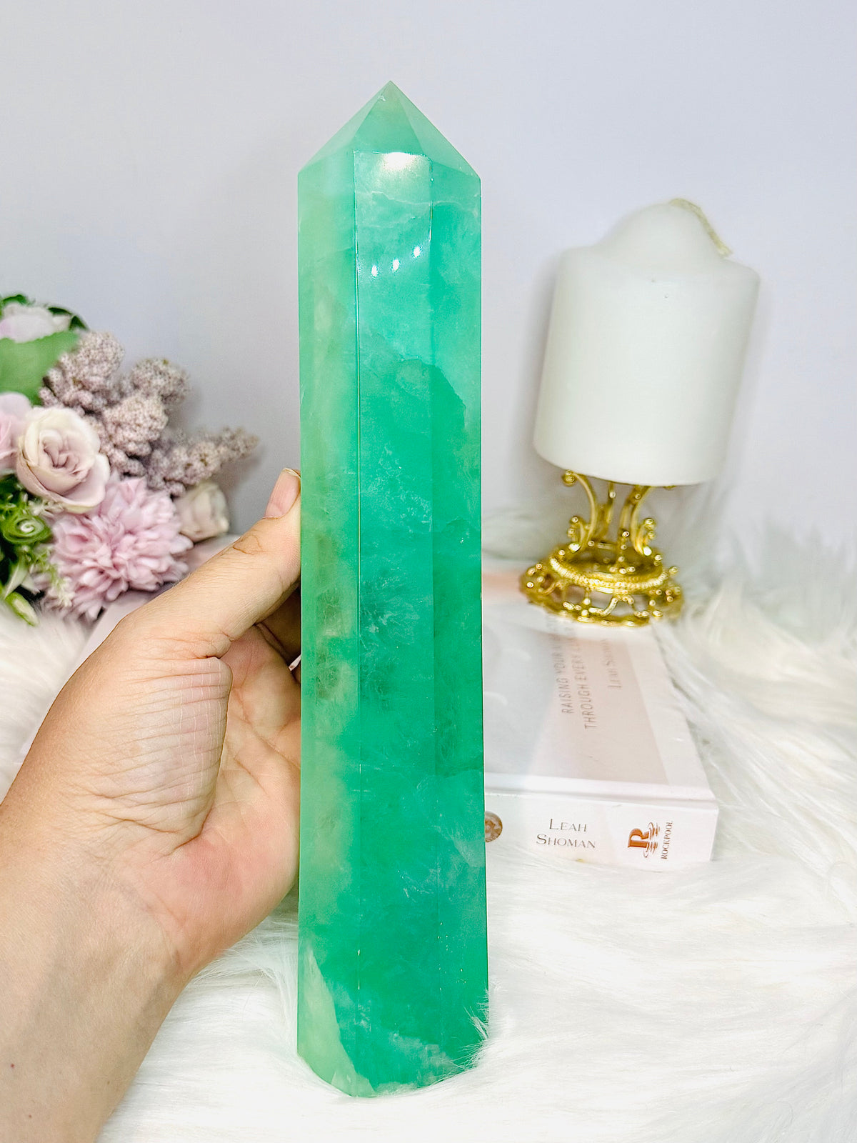 Huge High Grade Green Watermelon Fluorite Tower 25cm 995g