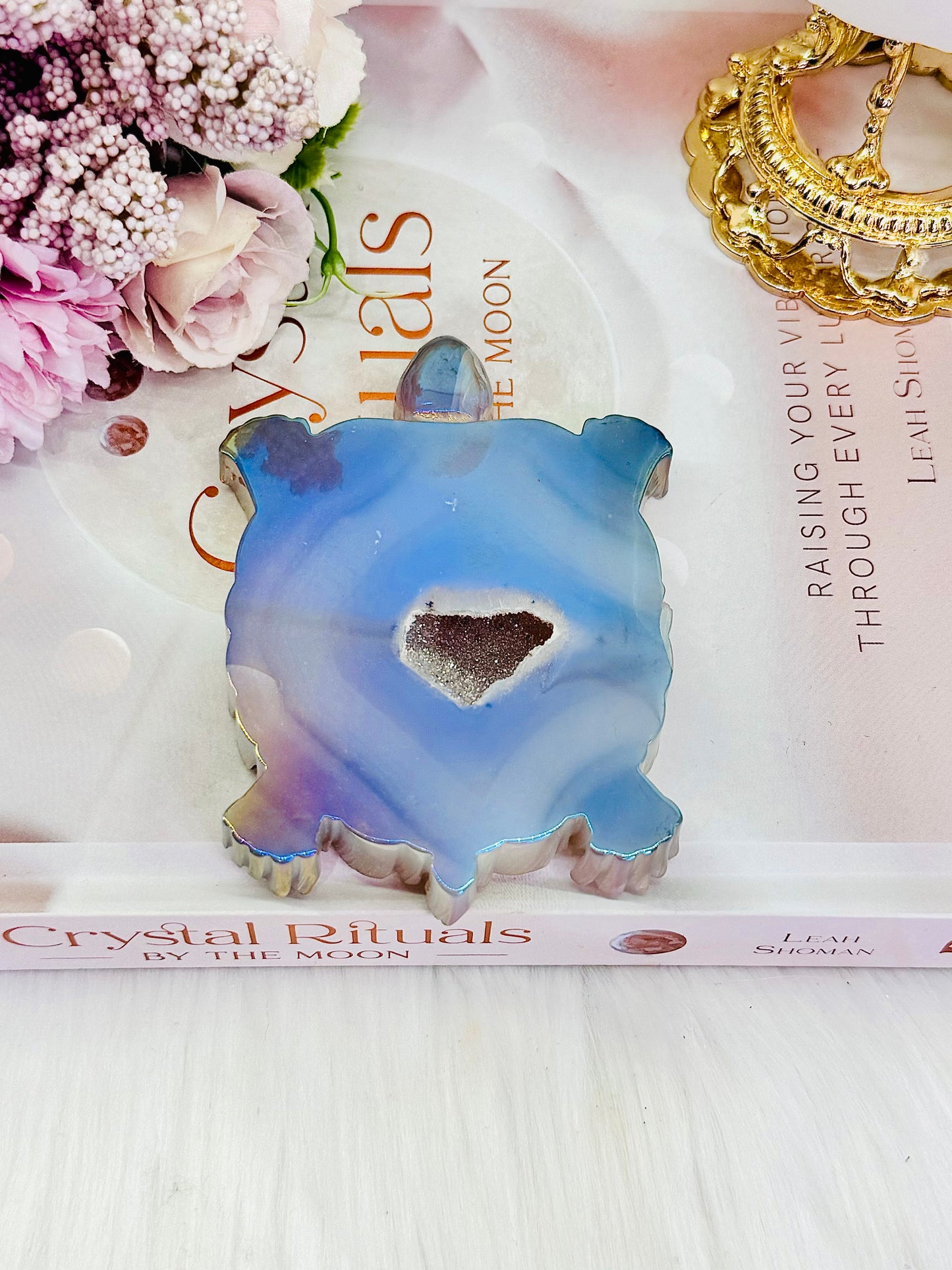 Stunning Angel Aura Druzy Agate Turtle Carving 10cm