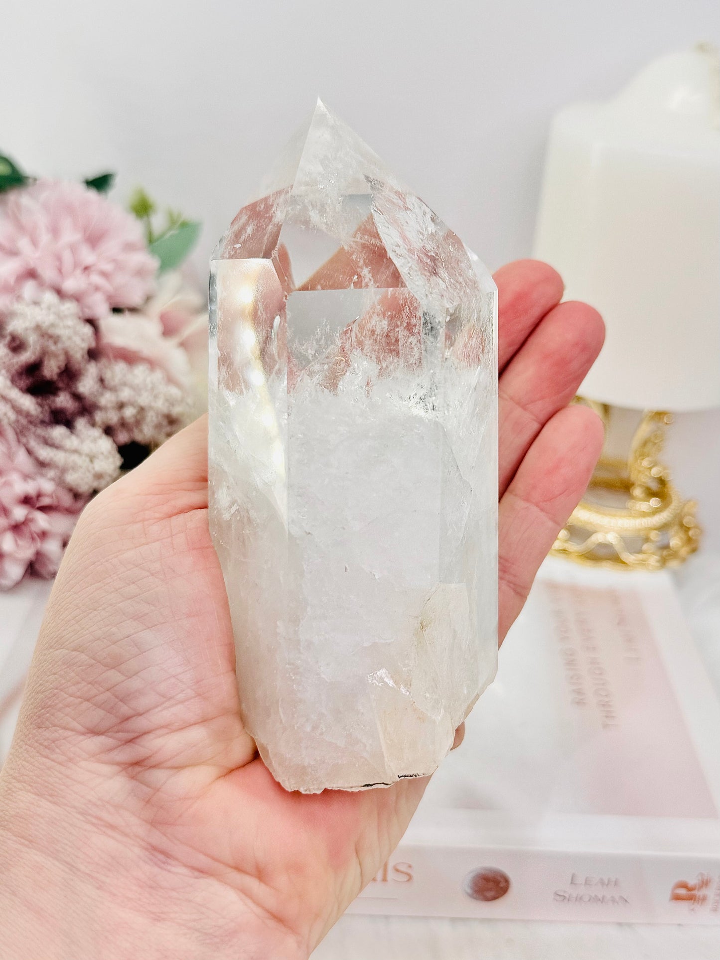 Natural Clear Quartz Tower On Timber Base 14.5cm 512grams