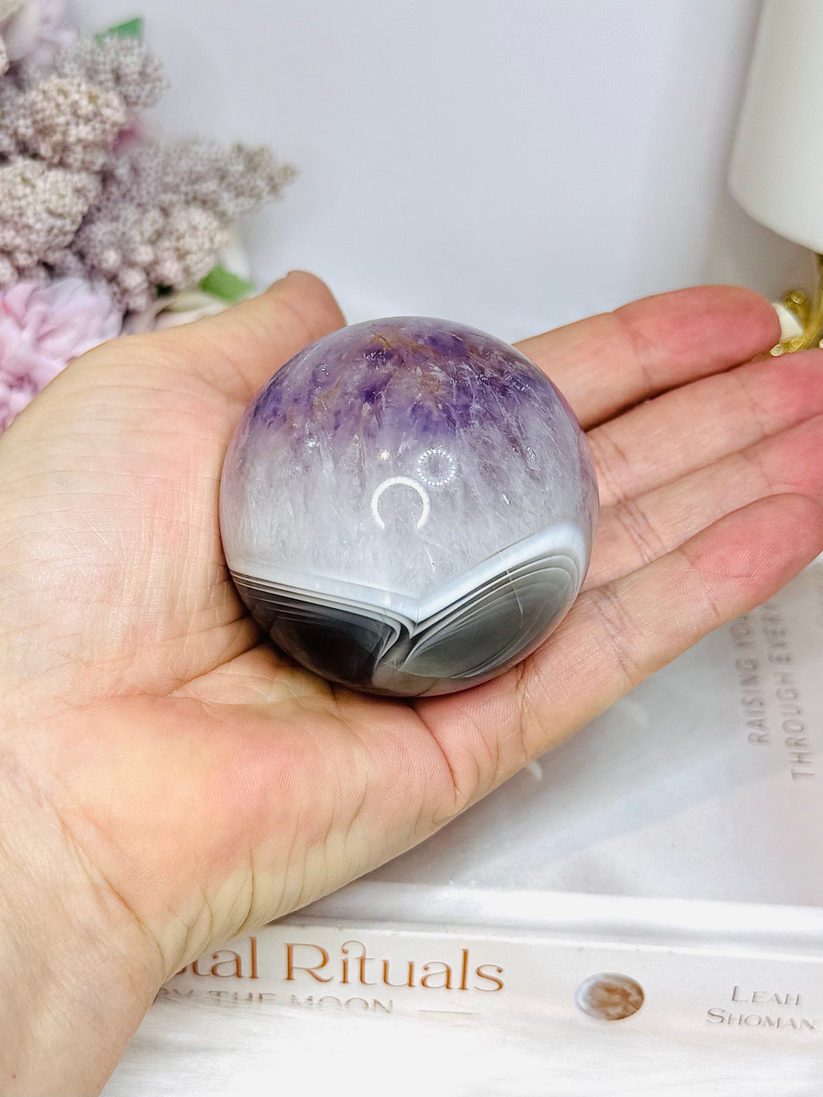 High Grade Amethyst X Agate Sphere On Stand 227g