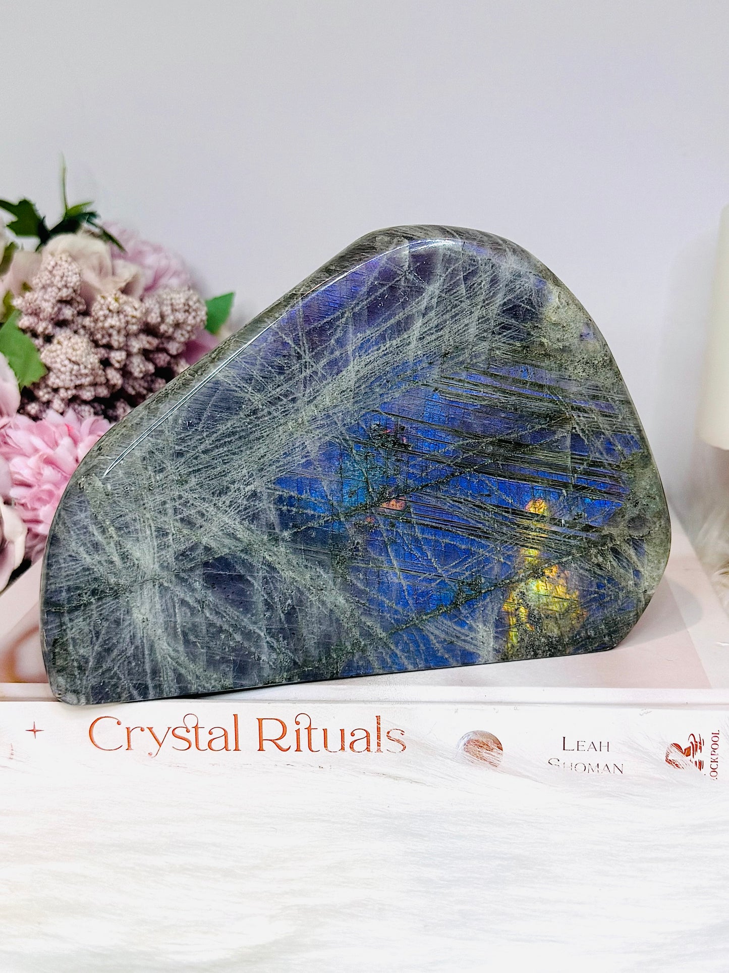 Large Natural Polished Labradorite Freeform 1.29KG 15.5cm (Flash is all purple not blue)
