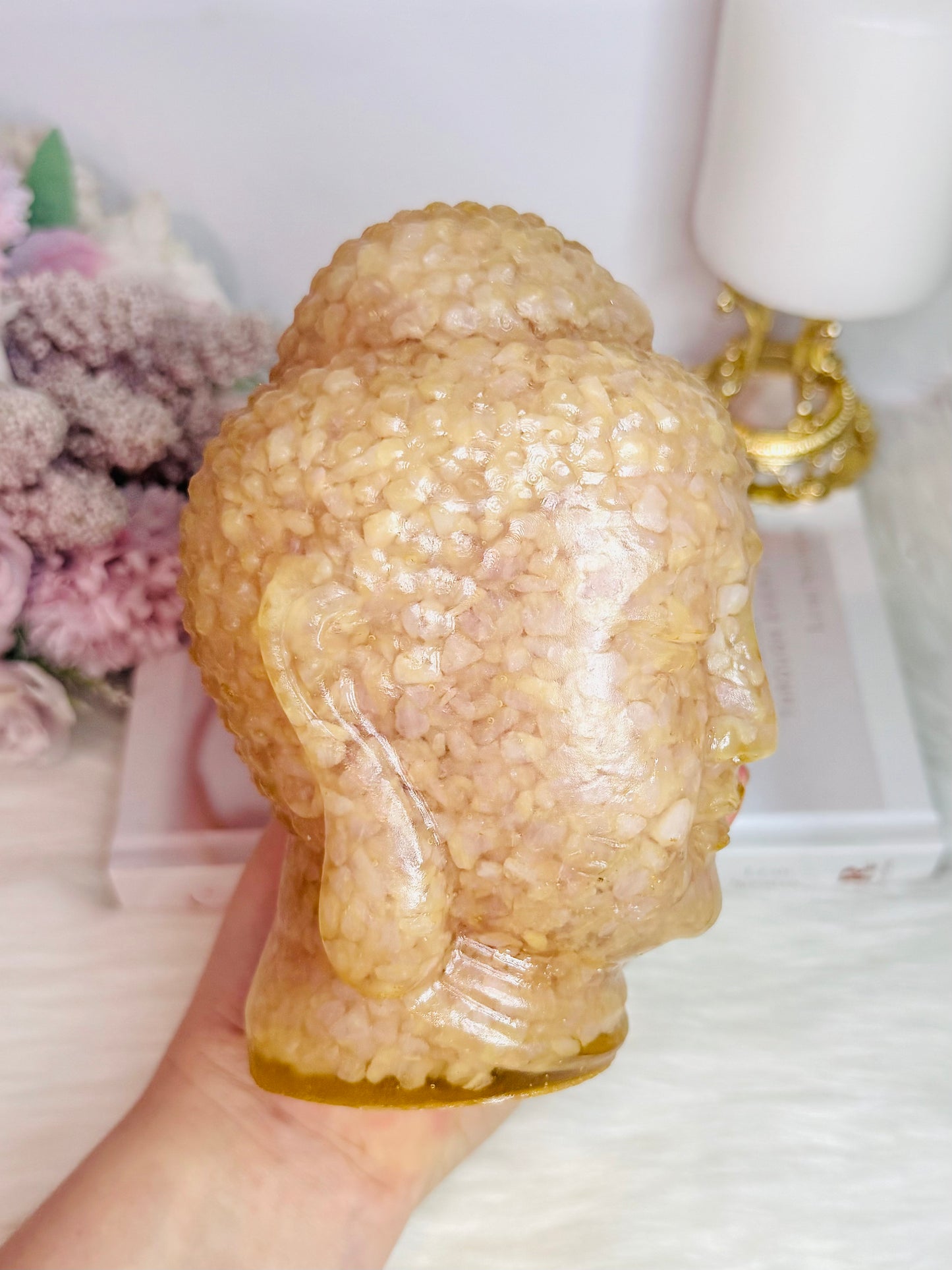 Huge 1.39KG Resin Rose Quartz Filled Buddha Head