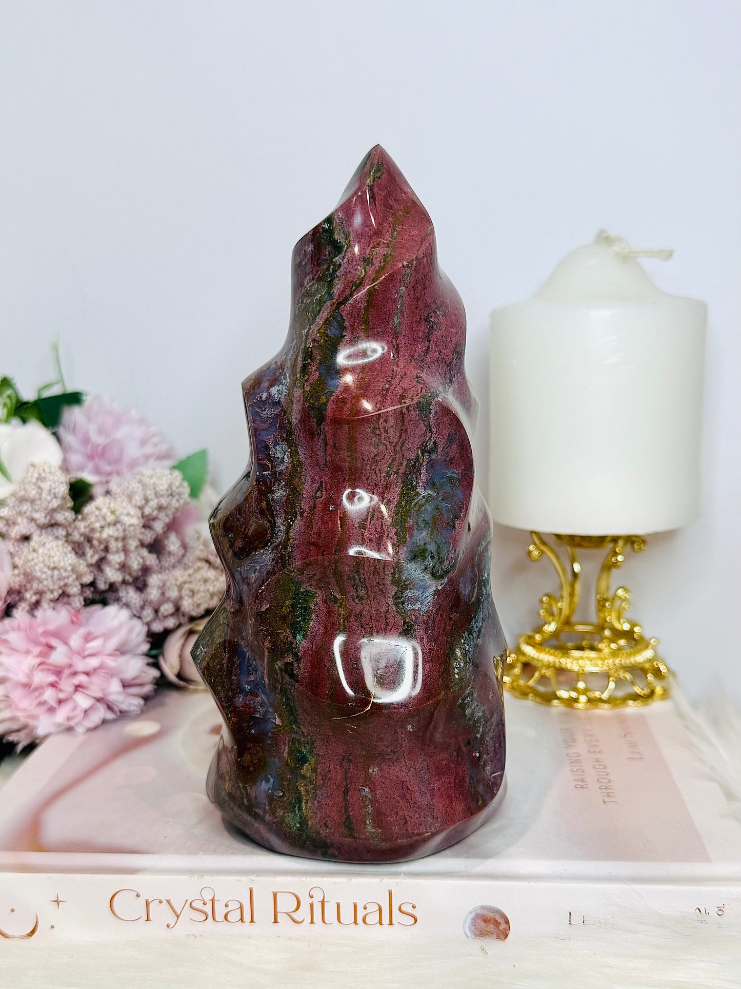 Huge High Grade Ocean Jasper Carved Flame 18cm 1.3KG