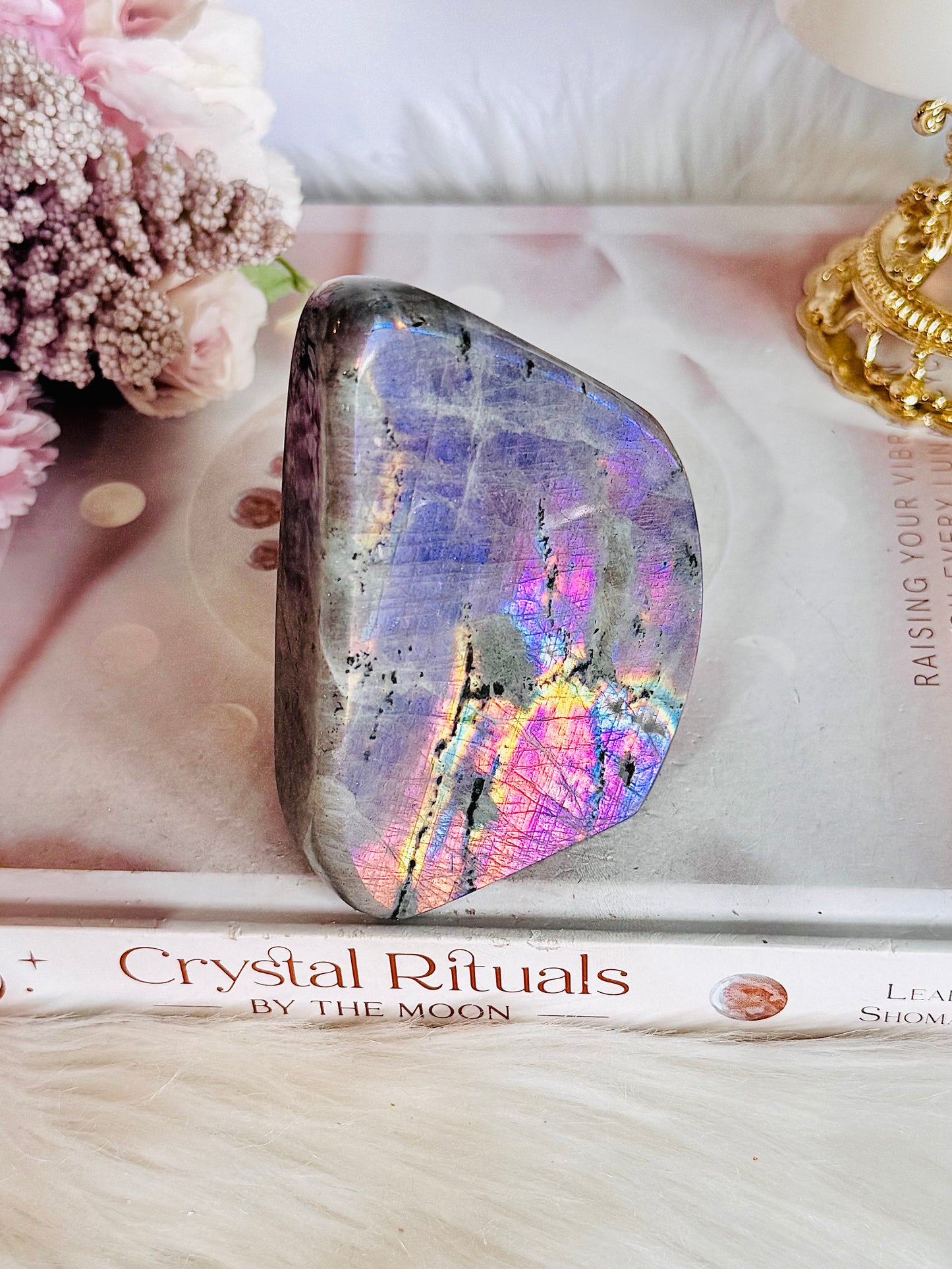 Incredible Colourful Flash with Hot Pink & Purple Natural Labradorite Polished Freeform 361grams 10cm