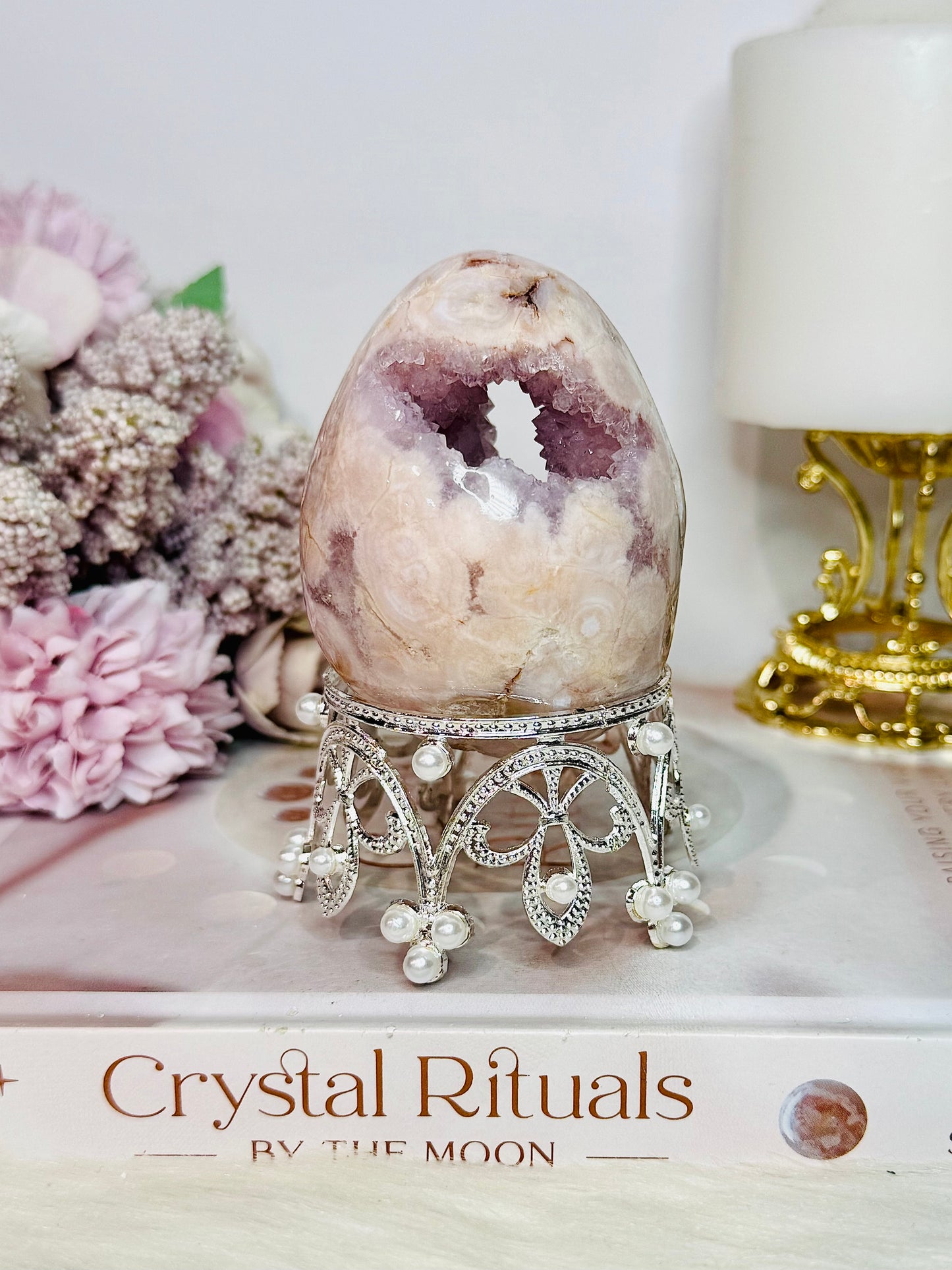 Classy & Fabulous Pink Amethyst Druzy Egg 8cm on Silver Stand