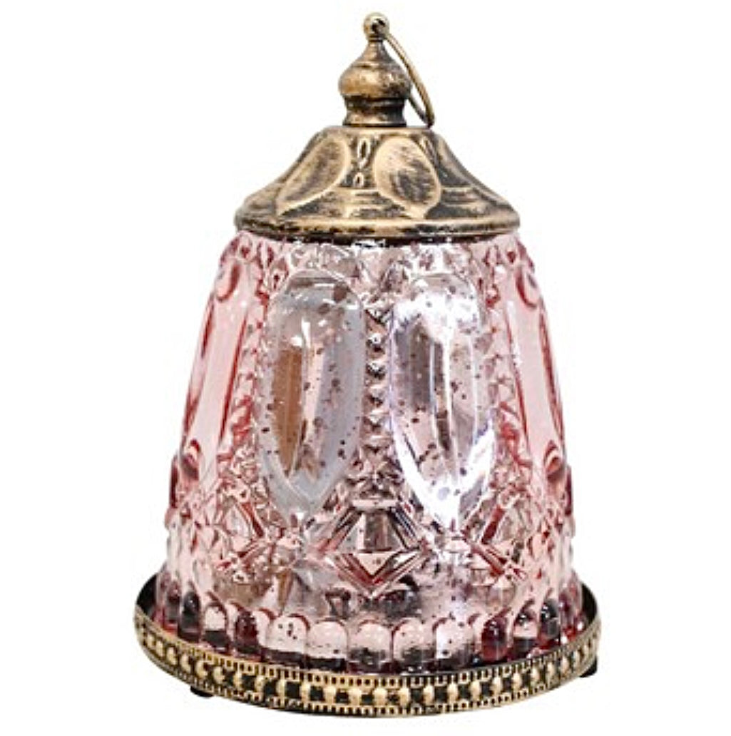 Glass Lantern Led Pink Punch 13cm