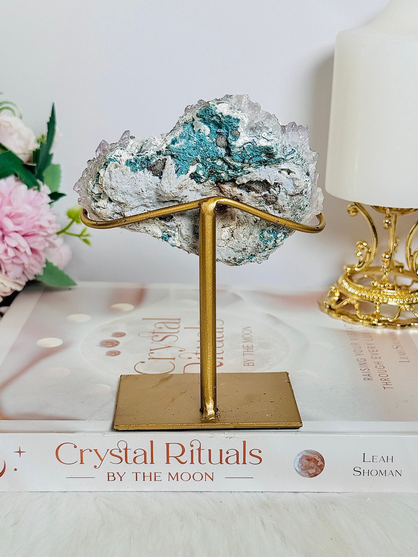 Natural Zeolite Specimen on Custom Gold Stand 13cm