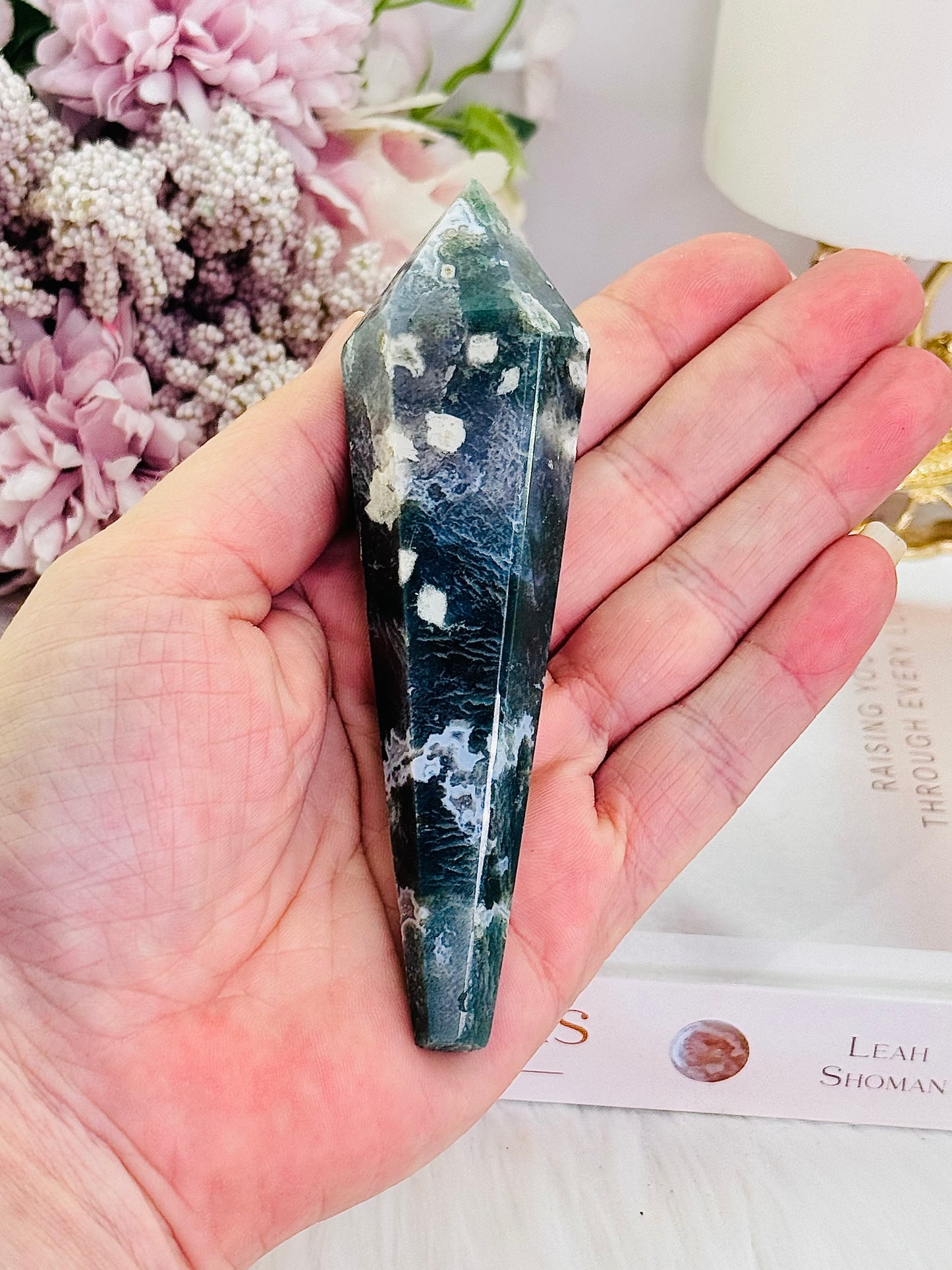 Beautiful 11.5cm Moss Agate Wand | Tower
