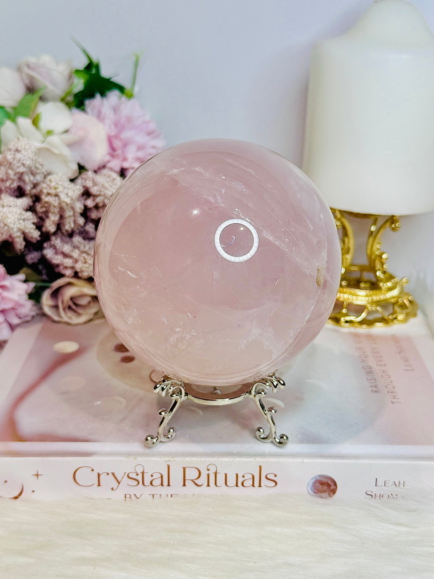 Huge Lavender Rose Quartz Sphere with Rainbows 1.06KG