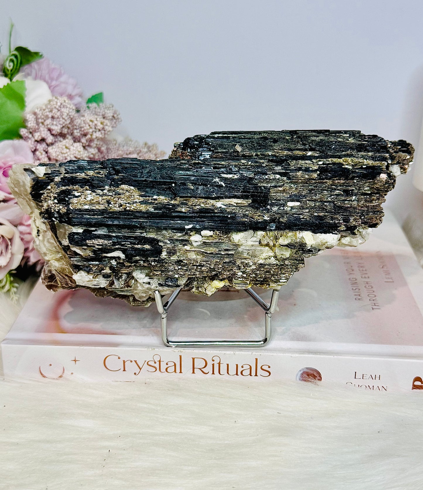 Large Natural Black Tourmaline Specimen with Mica Inclusions On Stand 18cm 782g