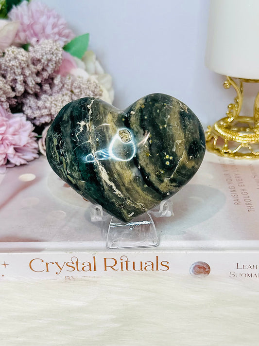 Ocean Jasper Puffy Heart on Stand 283g