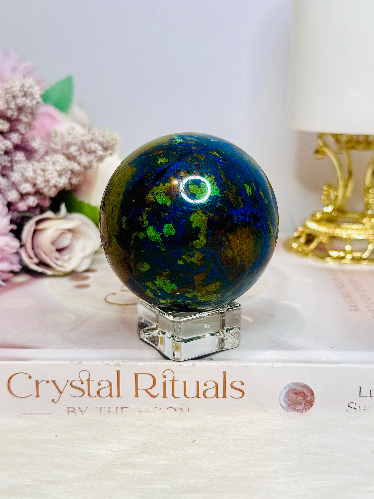 Azurite Stone Sphere on Stand 301g