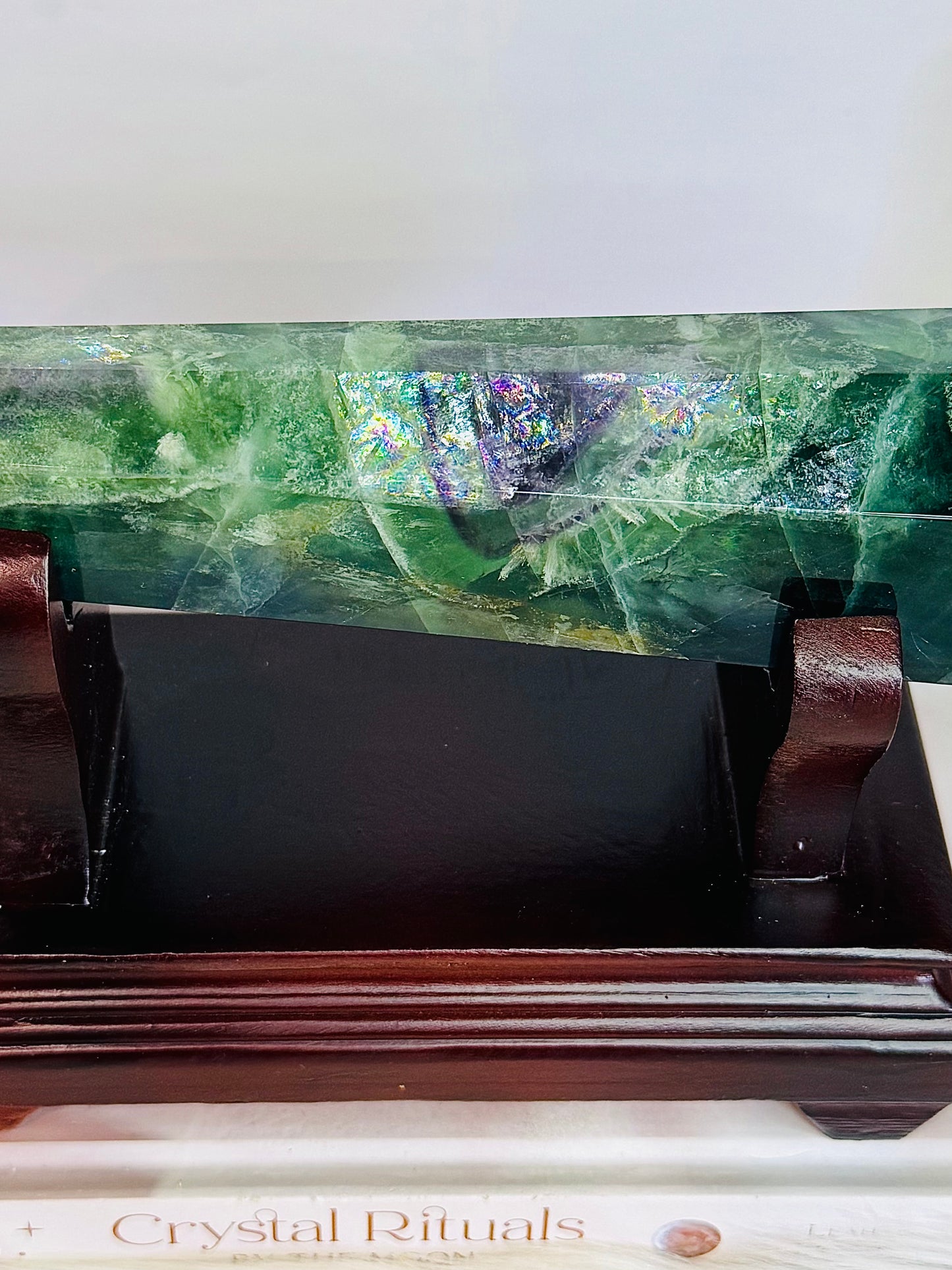 Huge Fluorite Double Terminated Point Full of Rainbows On Timber Stand 1.12KG 23cm