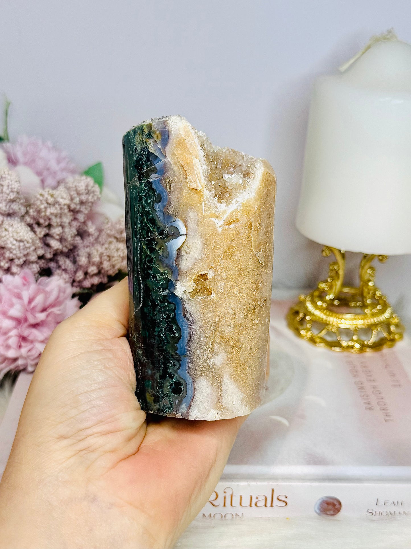 Pink Amethyst with Green Jasper Inclusions Druzy Freeform 466g 11cm