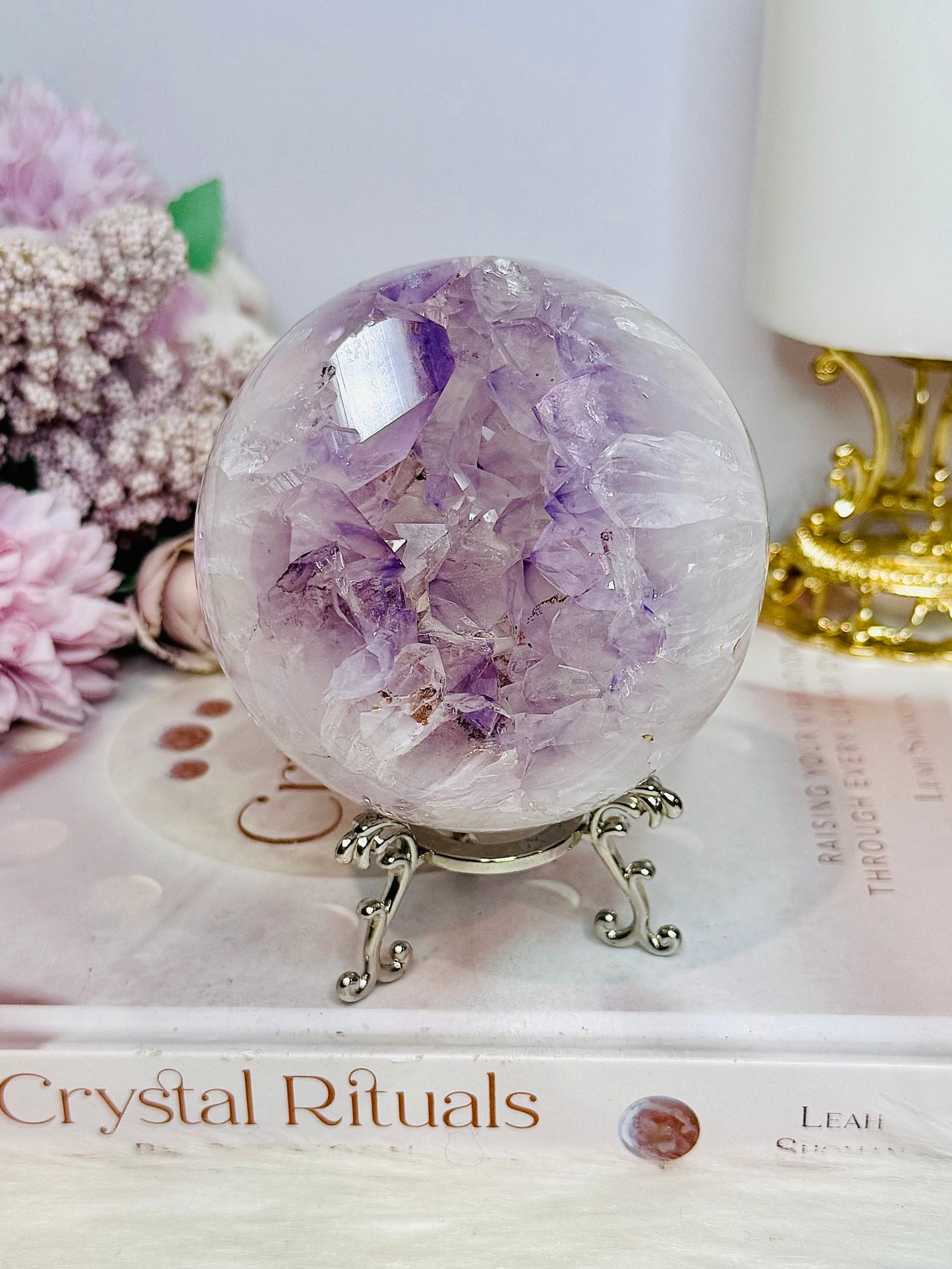 Large Druzy Amethyst Sphere on Stand 618g