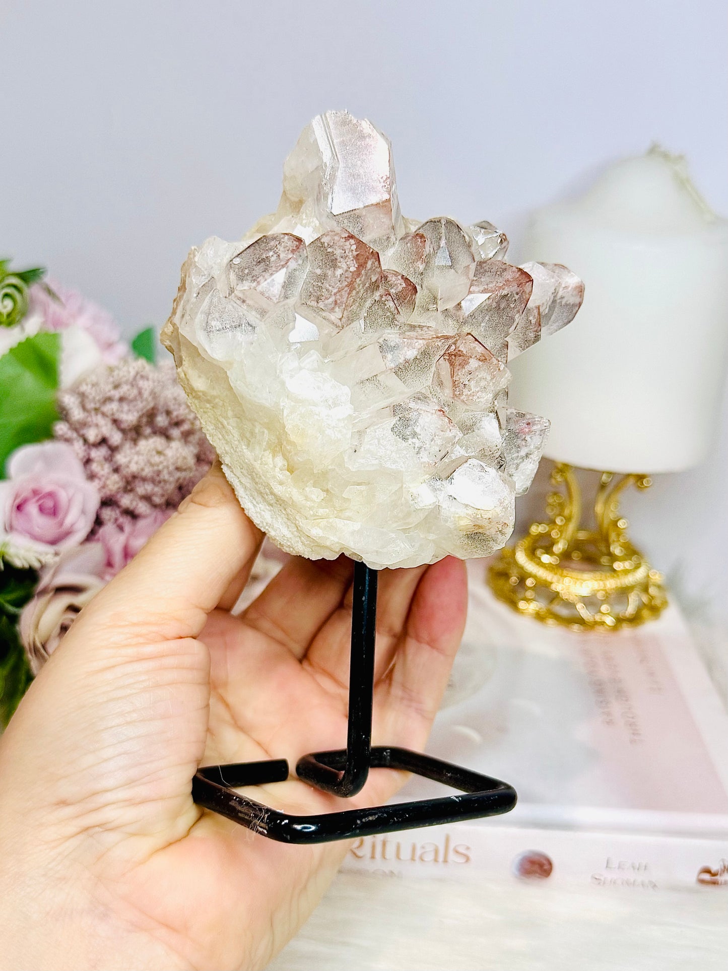 Large Natural Pink Lithium Cluster on Stand 514g