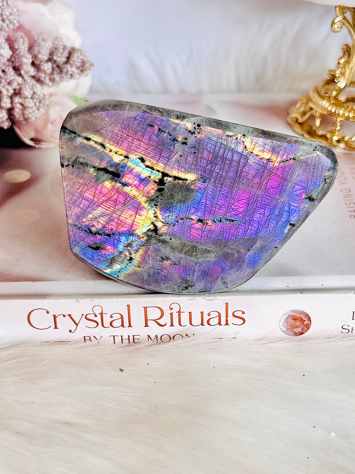 Incredible Colourful Flash with Hot Pink & Purple Natural Labradorite Polished Freeform 361grams 10cm