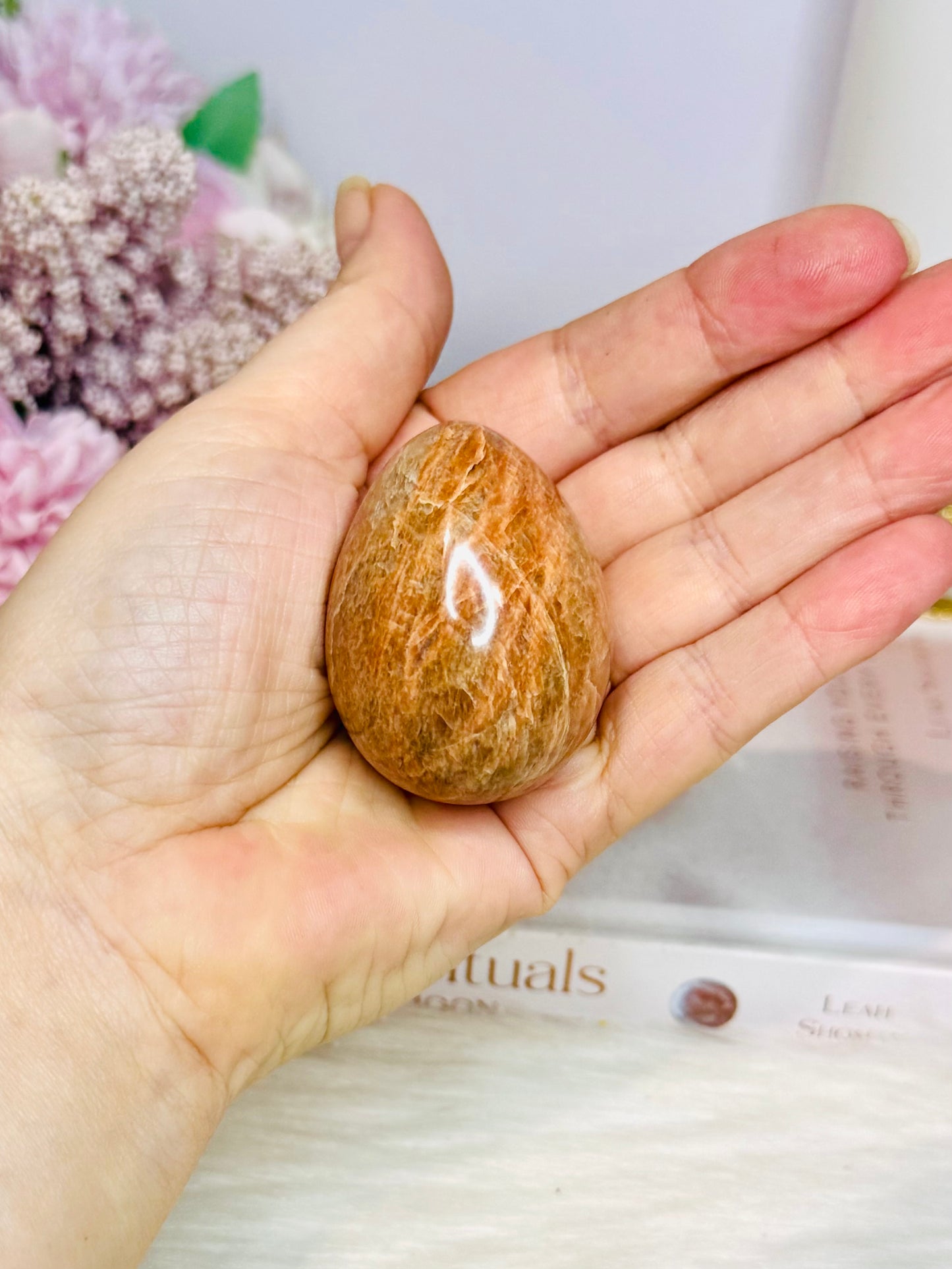 Peach Moonstone Egg on Stand 5cm