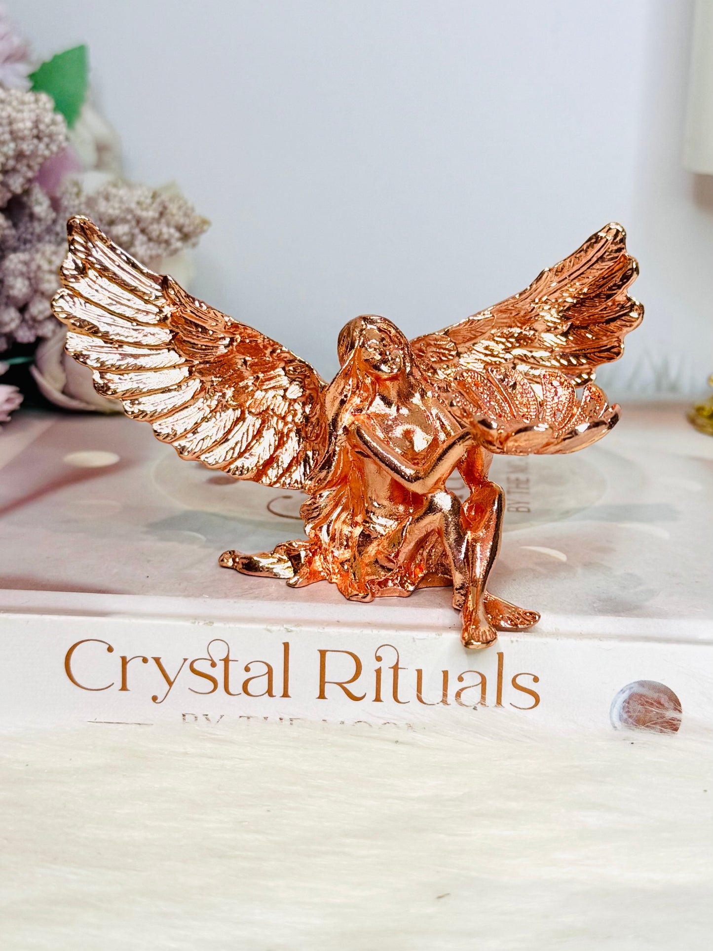 Rose Gold Fairy Stand with Angel Aura Rose Quartz Sphere