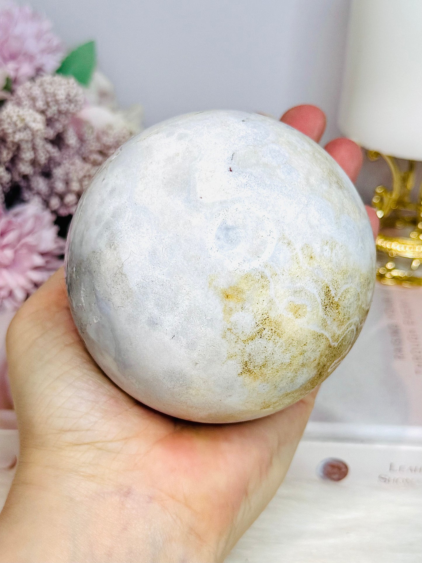 Large Agate Sphere with Blue Hues on Stand 860g