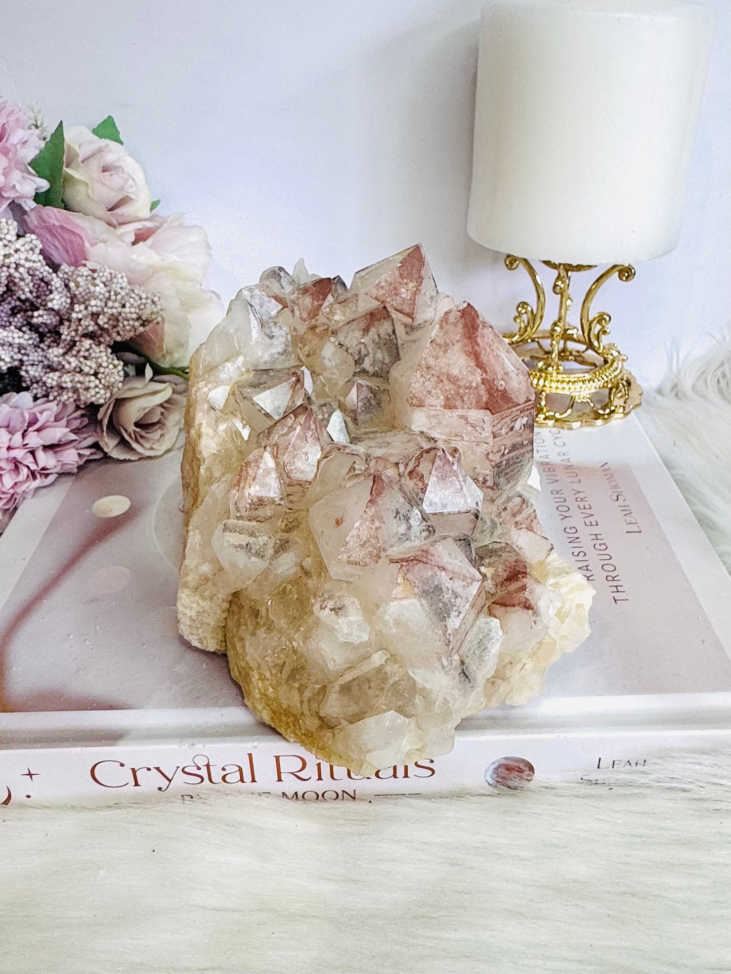 Incredible Huge Natural 19cm 1.26KG Black & Pink Lithium Quartz Natural Cluster From Brazil