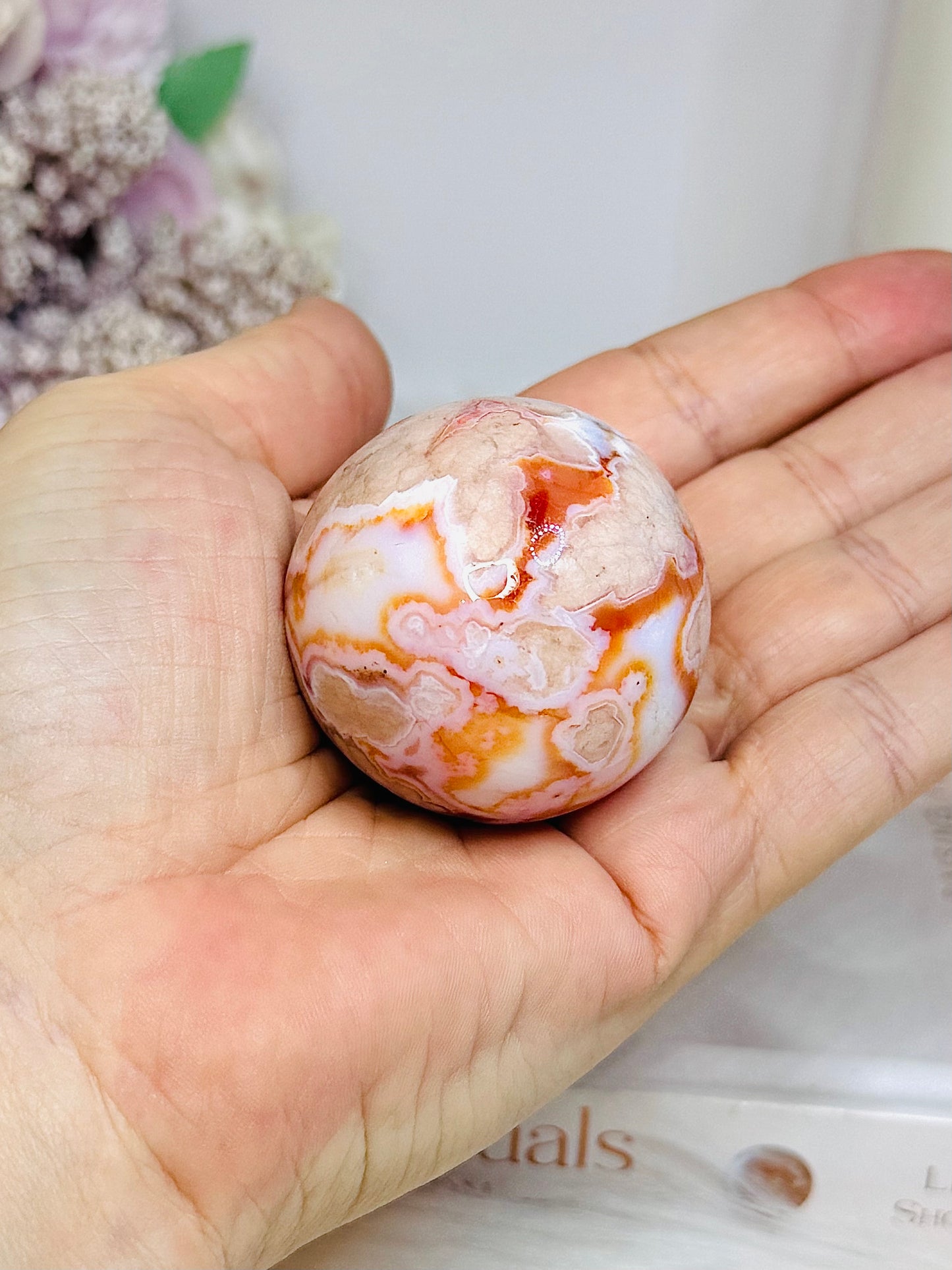 Carnelian Flower Sphere on Stand 109g