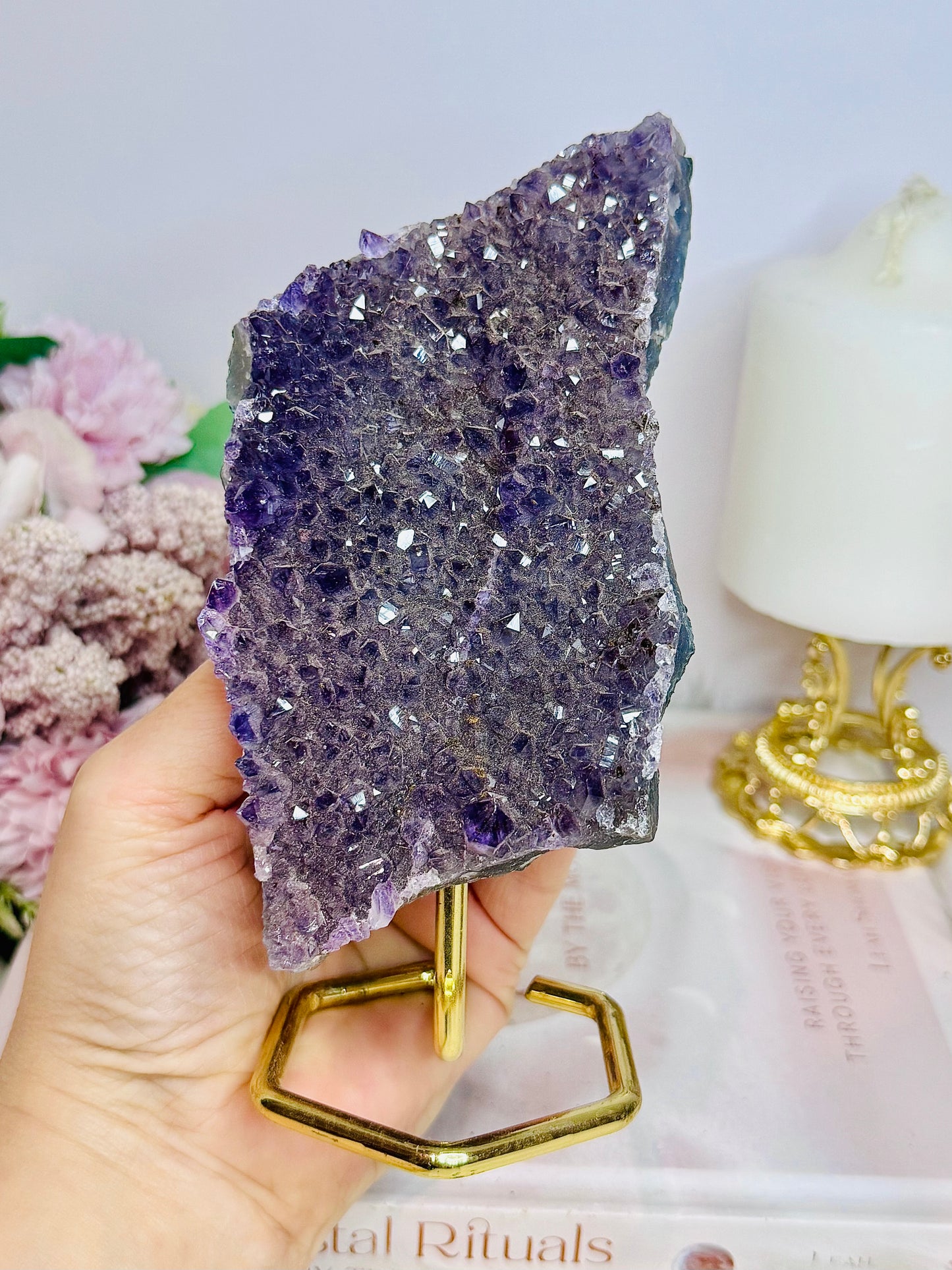Large Natural Amethyst Cluster Slab On Stand 16.5cm