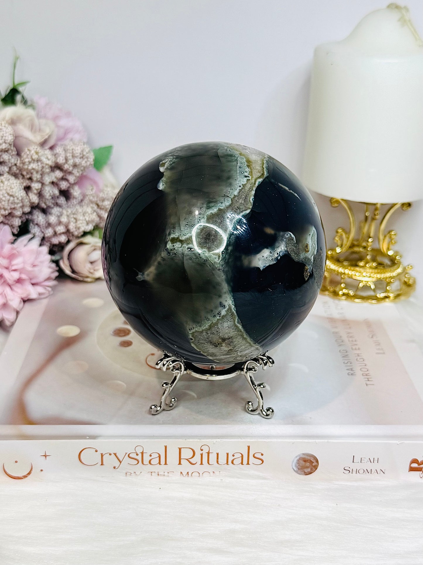 High Grade Huge Amethyst Druzy Agate Sphere on Stand 934g