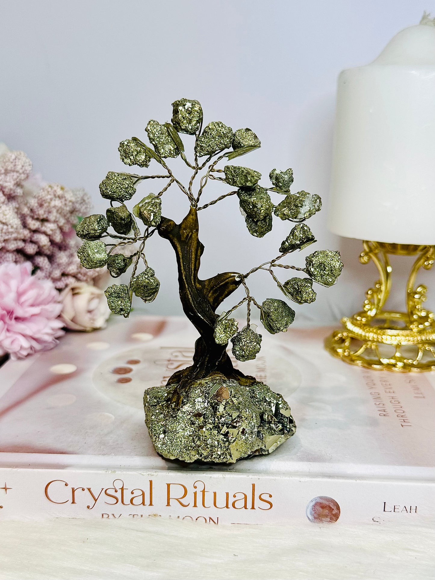 Natural Pyrite Carved Tree 14cm