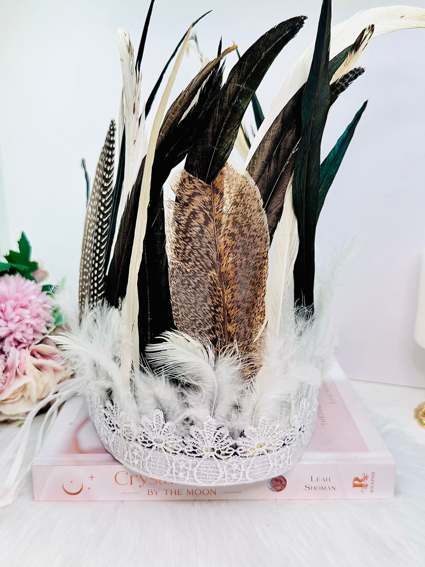 White Tribal Feather Head Piece Approx 40cm Tall