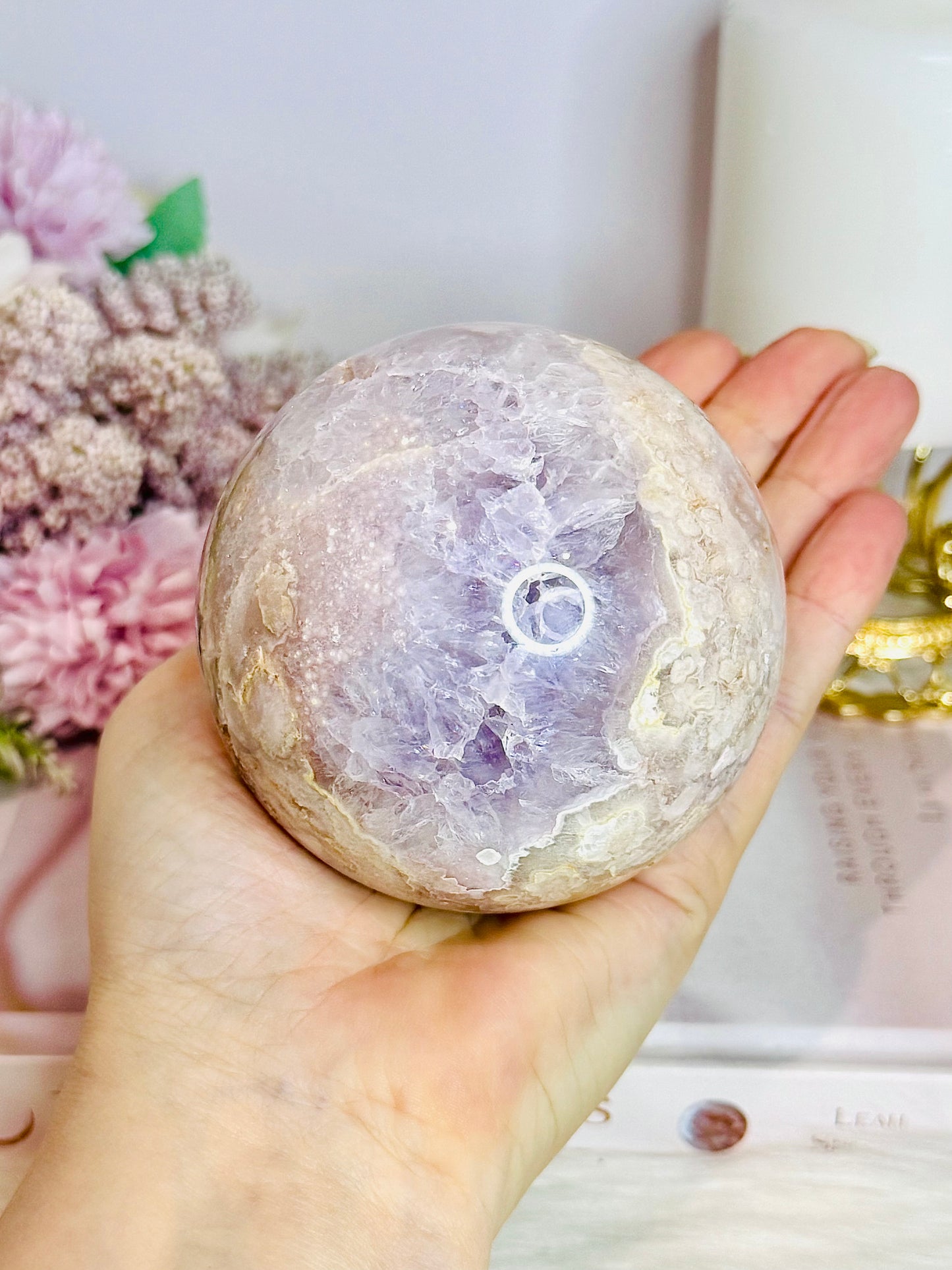 Large Rare Amethyst X Flower Agate Sphere On Stand 710g