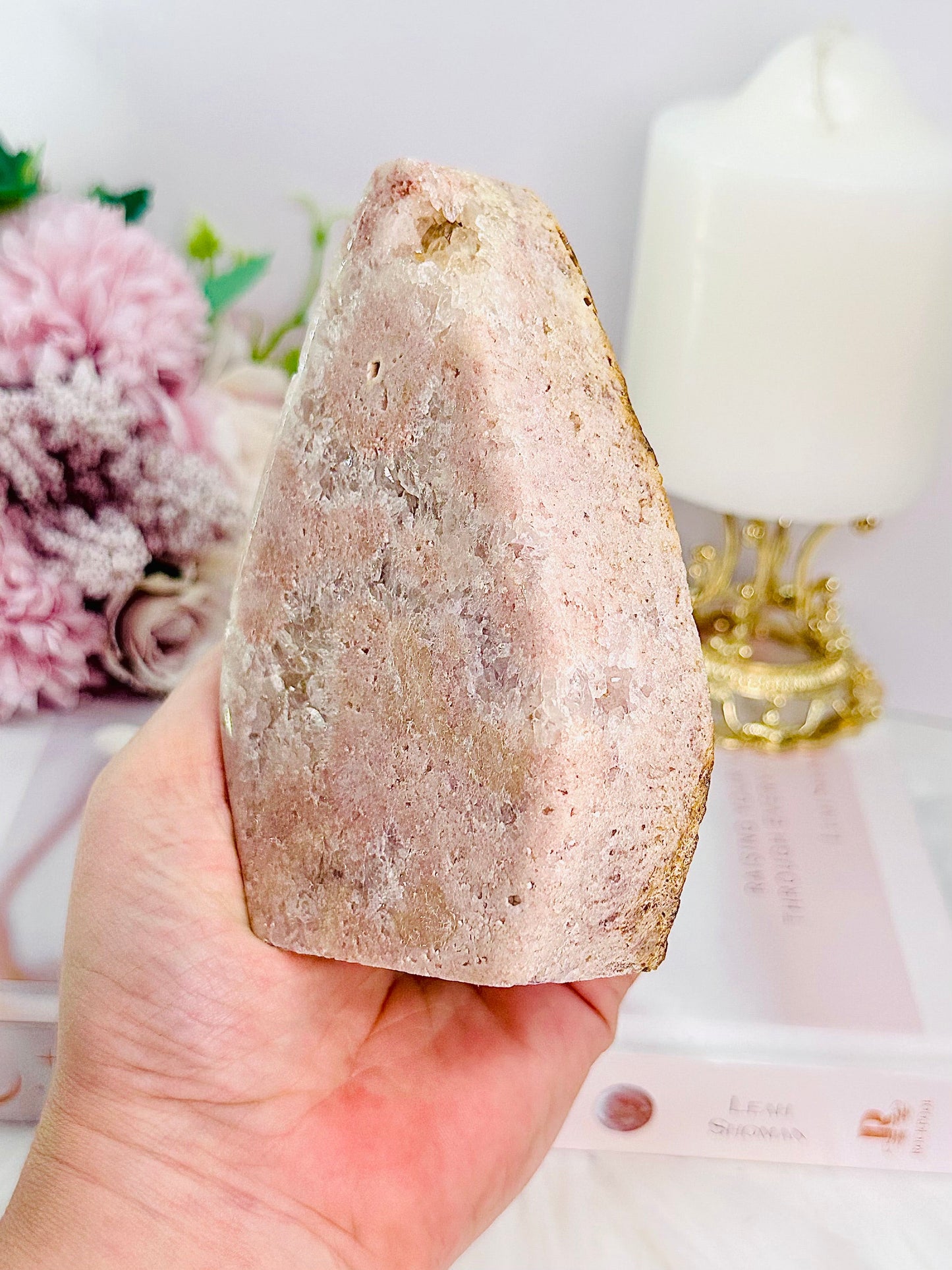 Large 439gram Druzy Pink Amethyst Carved Flame | Freeform From Brazil