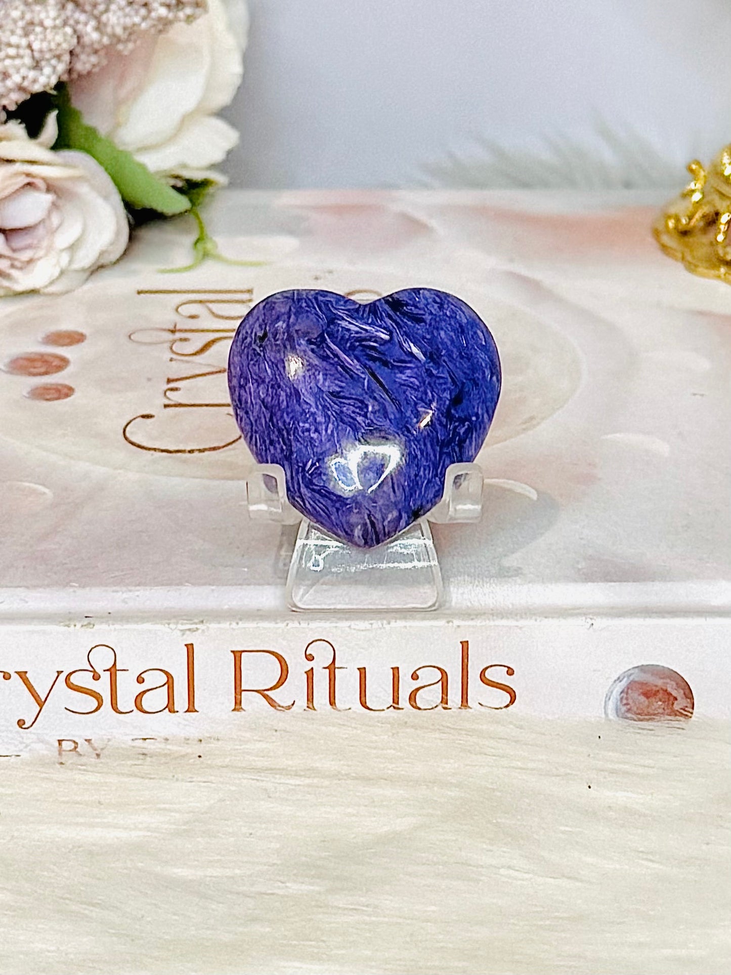 High Grade Charoite Heart on Stand